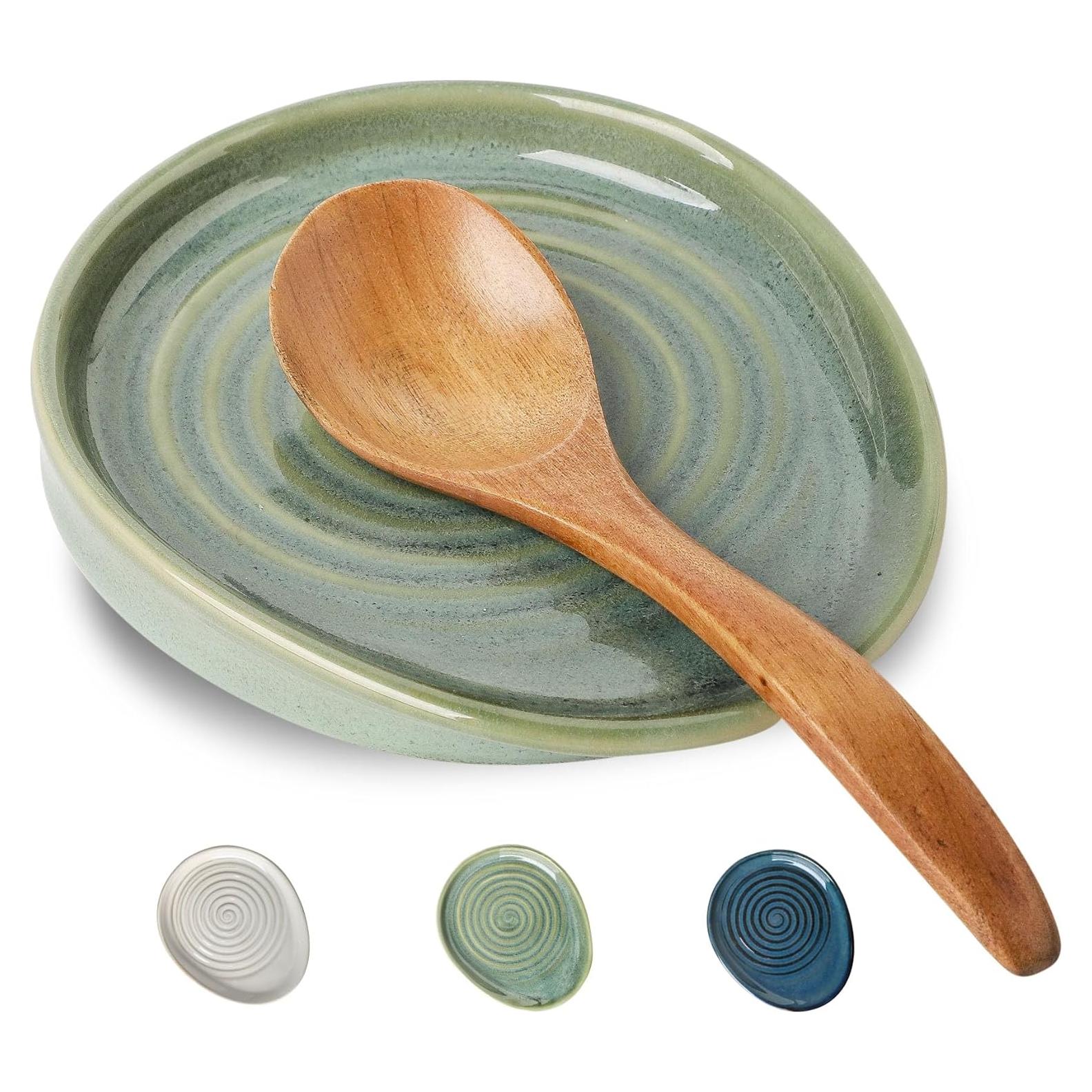 Reposapucheros de cerámica Seyatoo verde esmaltado 16,7x14,3 cm