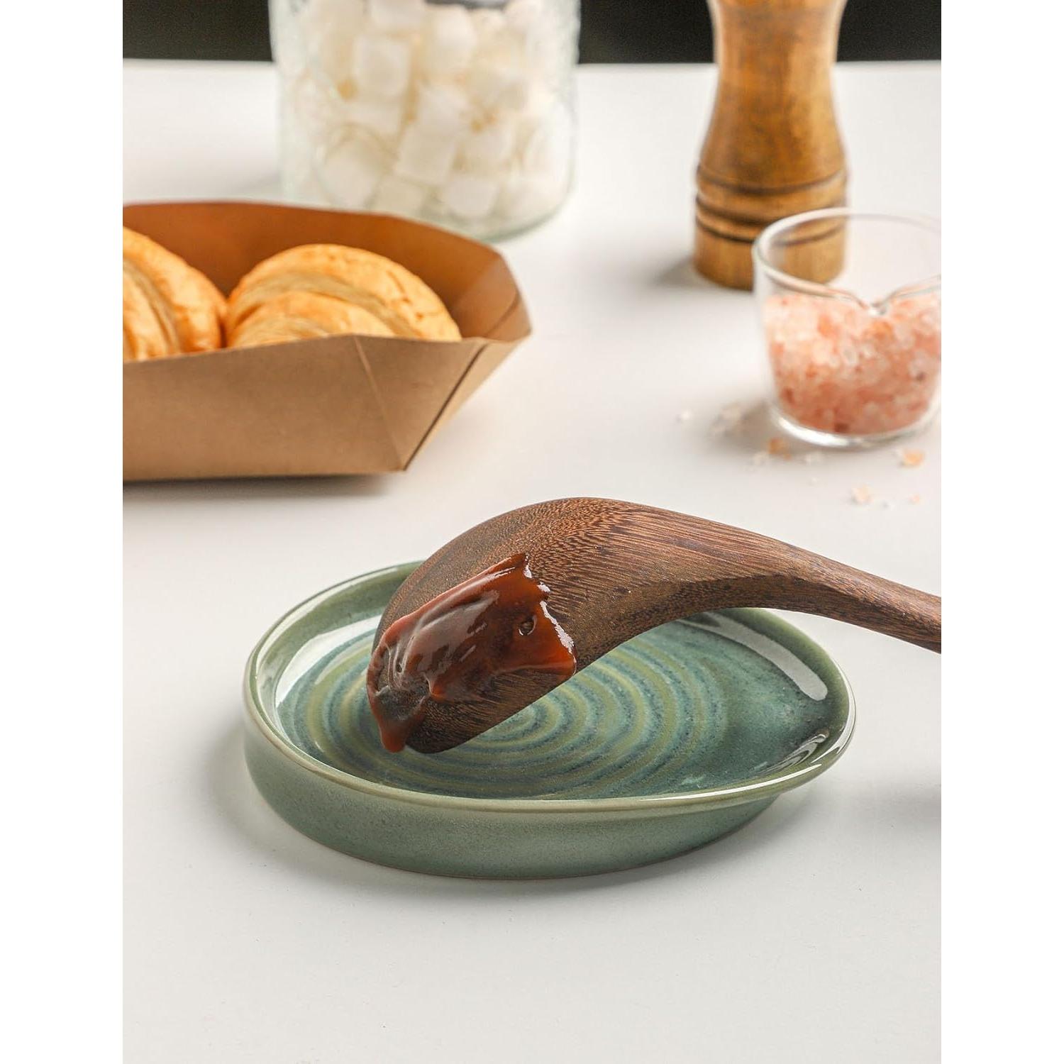 Reposapucheros de cerámica Seyatoo verde esmaltado 16,7x14,3 cm