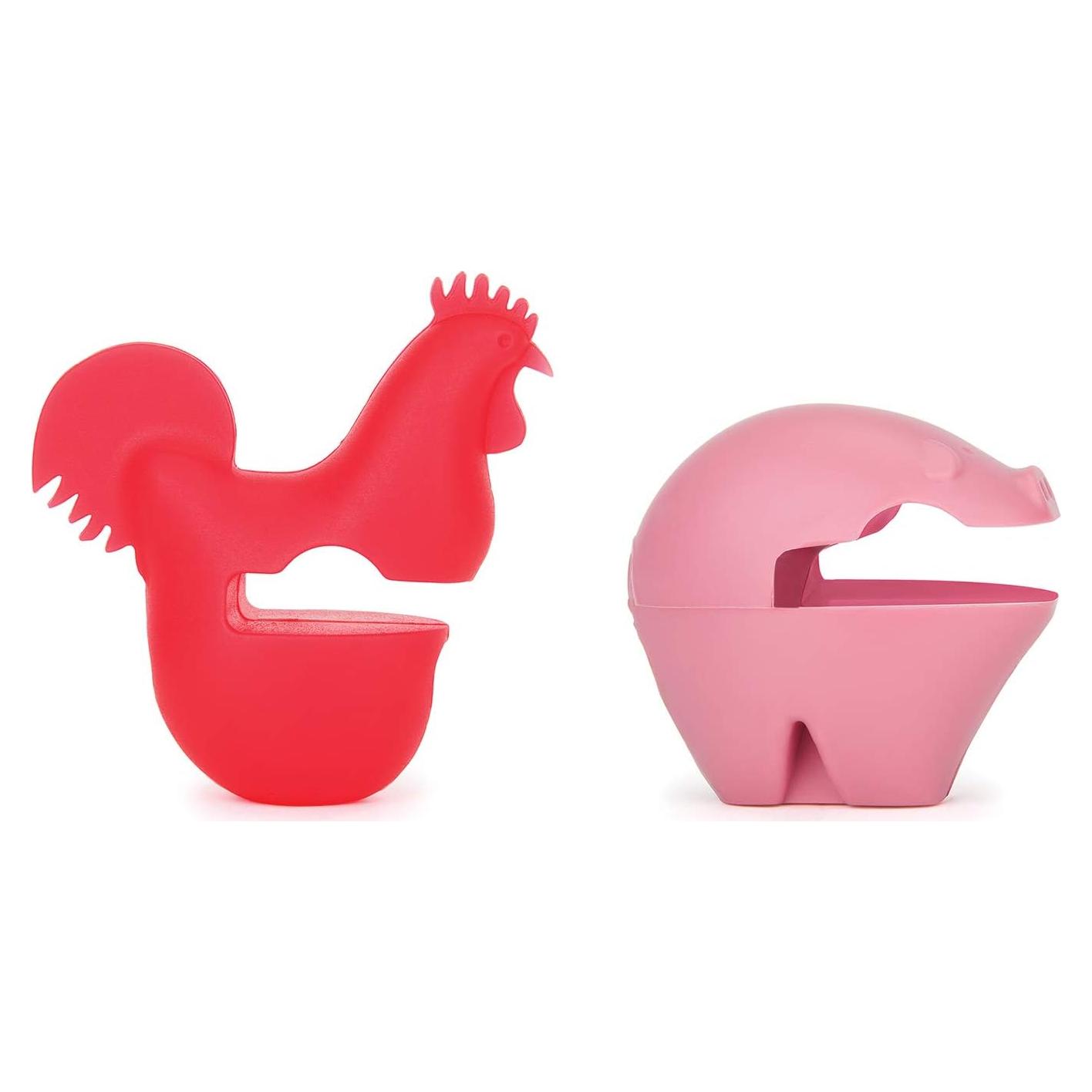 Soporte para cuchara de silicona Fox Run, juego de 2, gallo y cerdo