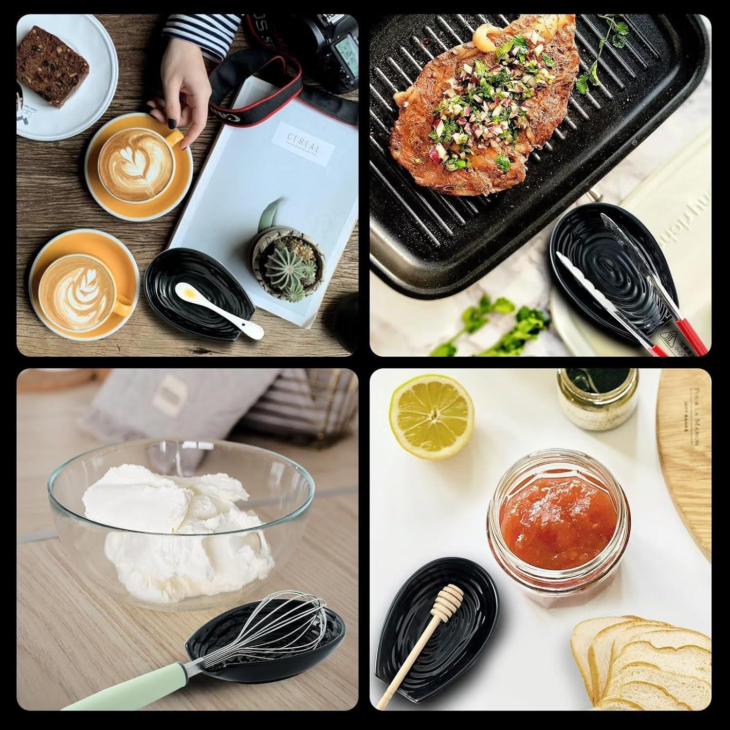 Soporte para cucharas Hasense cerámica negro 14.48x10.16 cm