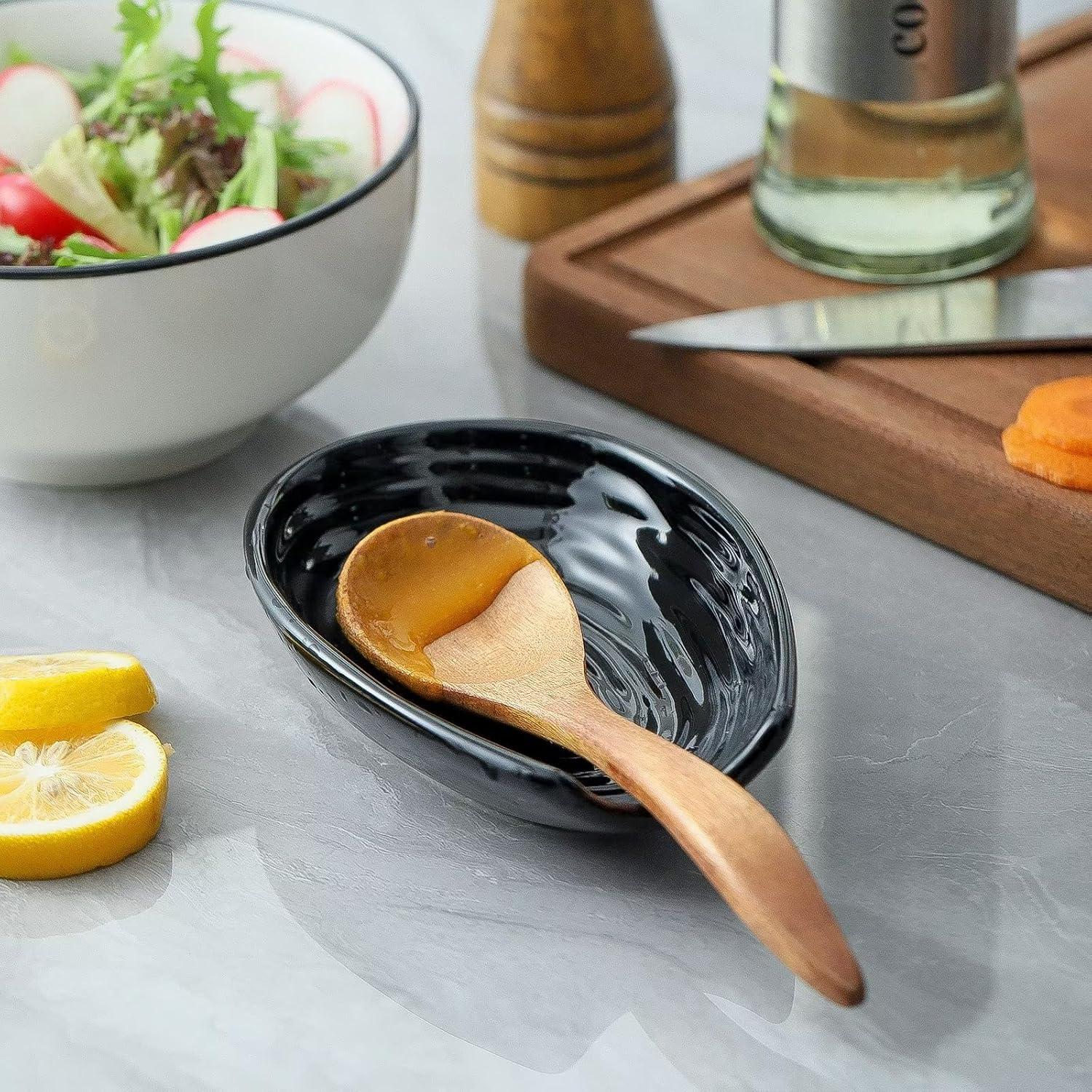 Soporte para cucharas Hasense cerámica negro 14.48x10.16 cm