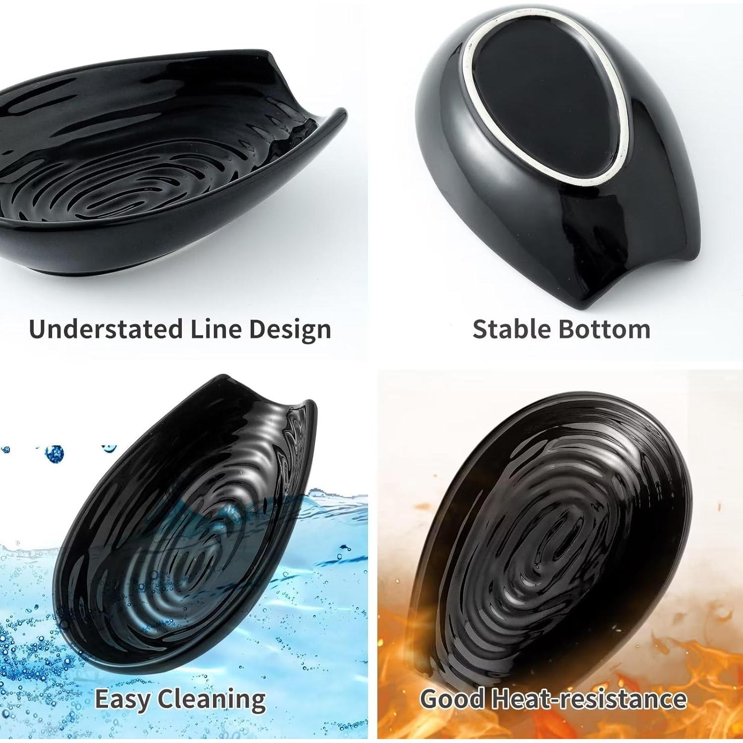 Soporte para cucharas Hasense cerámica negro 14.48x10.16 cm