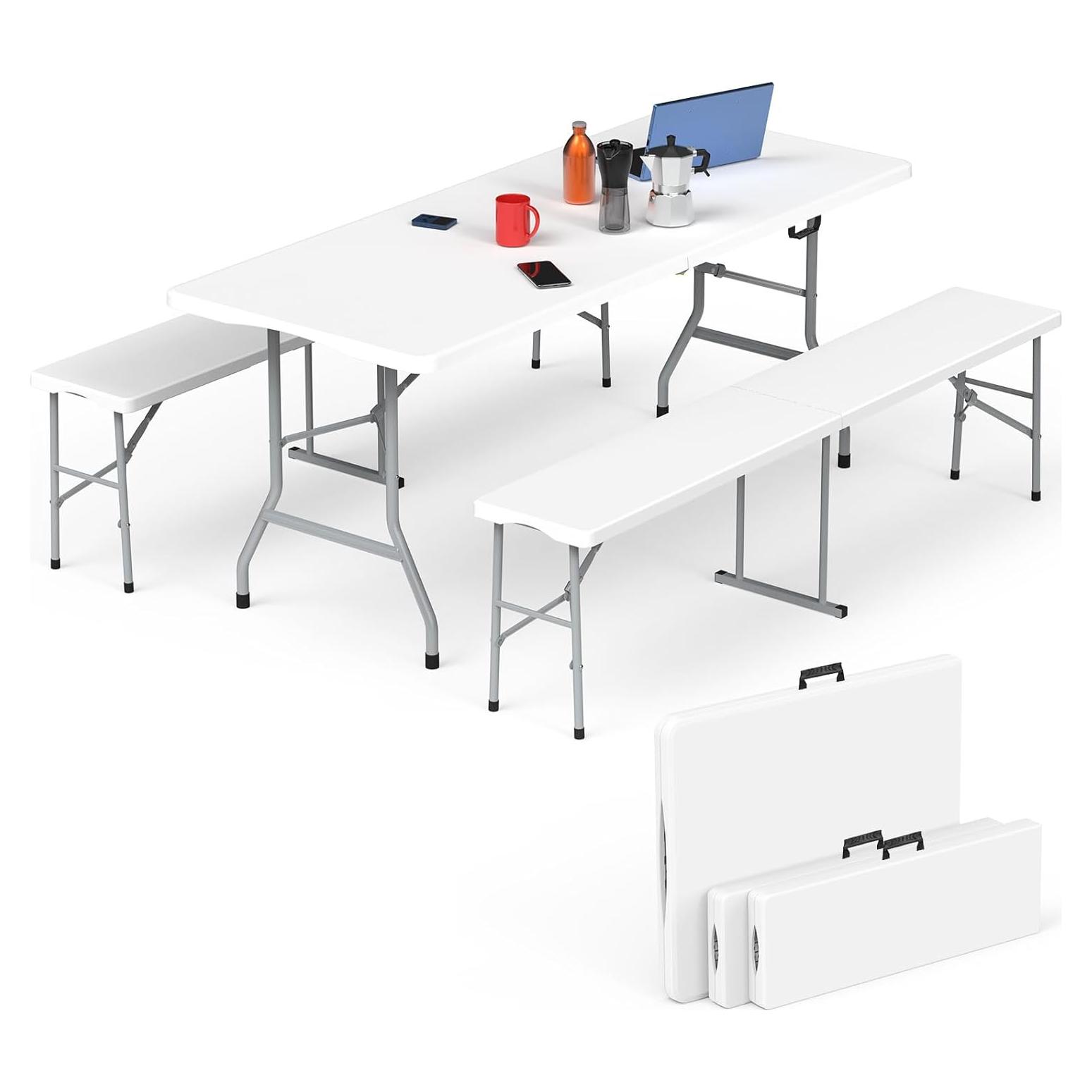 Conjunto de Mesa Plegable HLPB 180x71 cm con 2 Bancos