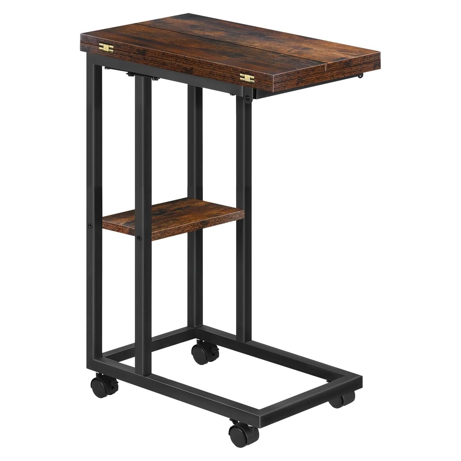 Mesa lateral en forma de C AWSL con ruedas y estante 65 cm