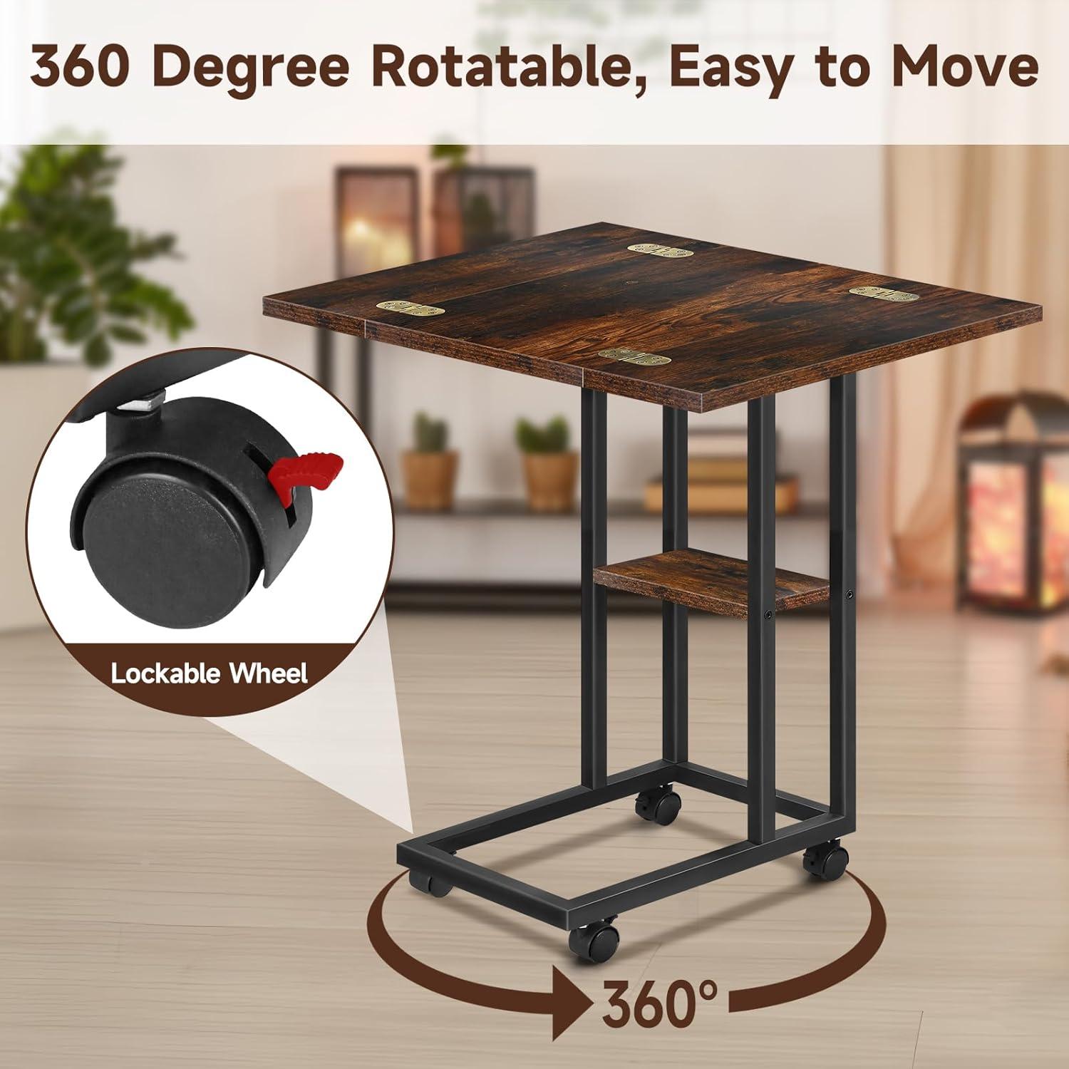 Mesa lateral en forma de C AWSL con ruedas y estante 65 cm