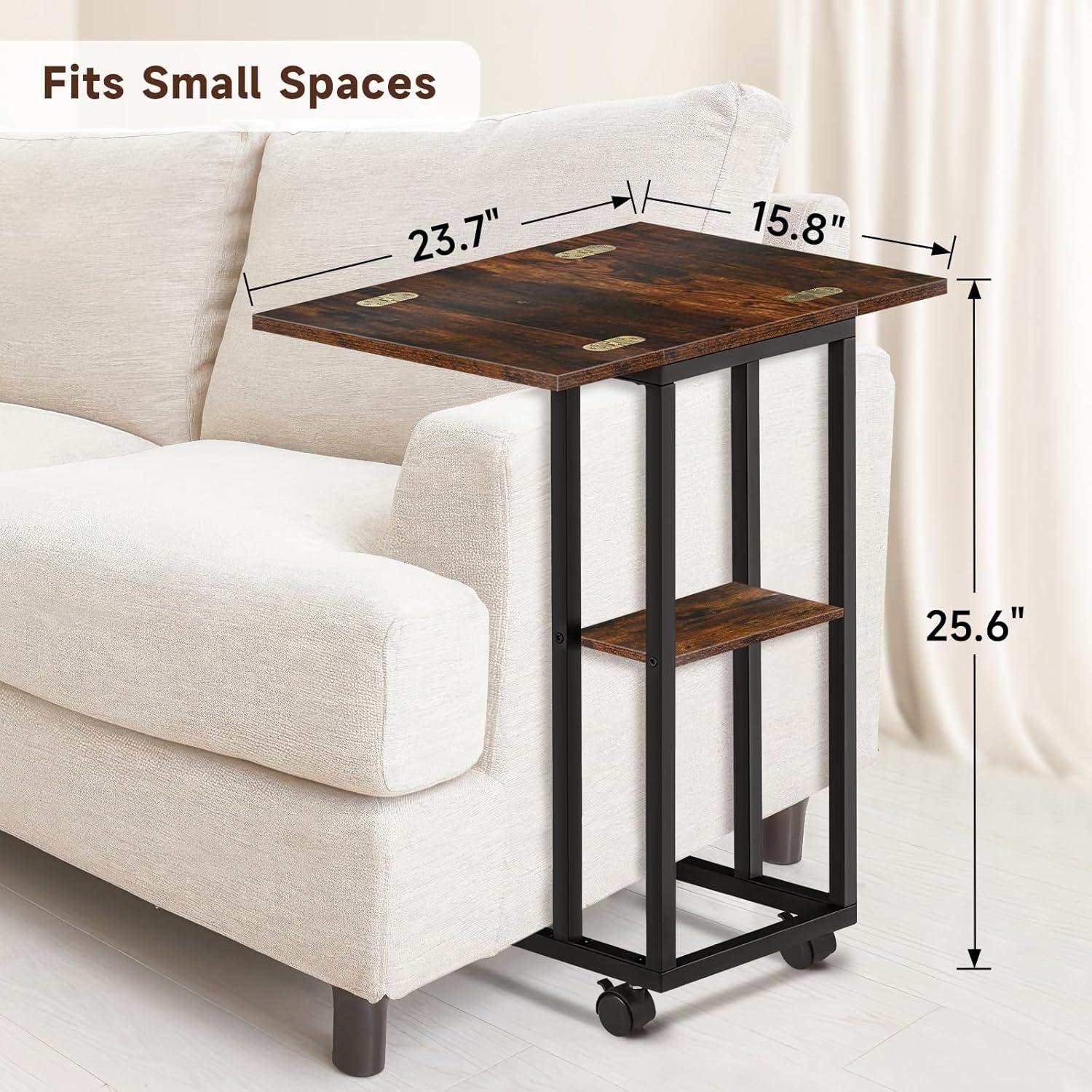 Mesa lateral en forma de C AWSL con ruedas y estante 65 cm