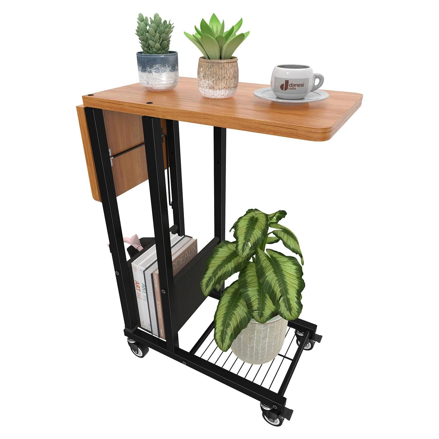 Mesa lateral plegable Simple Trending C negra con ruedas