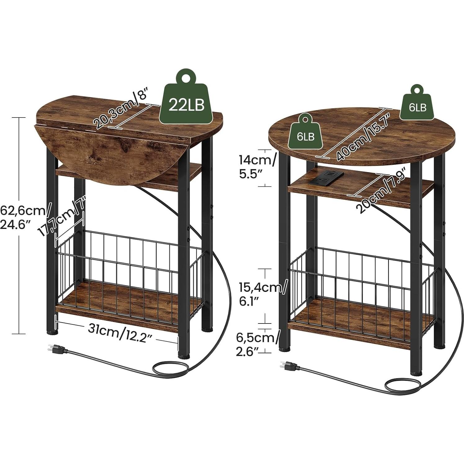 Mesa Lateral Plegable CHOEZON Marrón Rústico con Carga USB