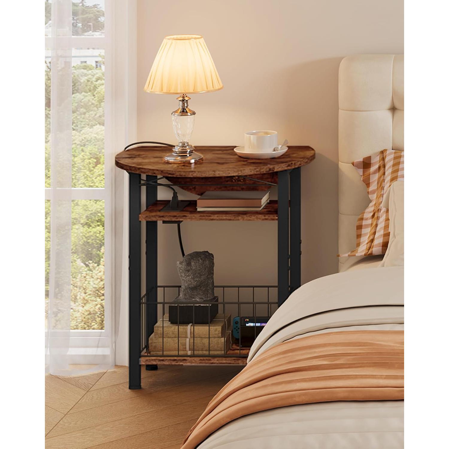 Mesa Lateral Plegable CHOEZON Marrón Rústico con Carga USB