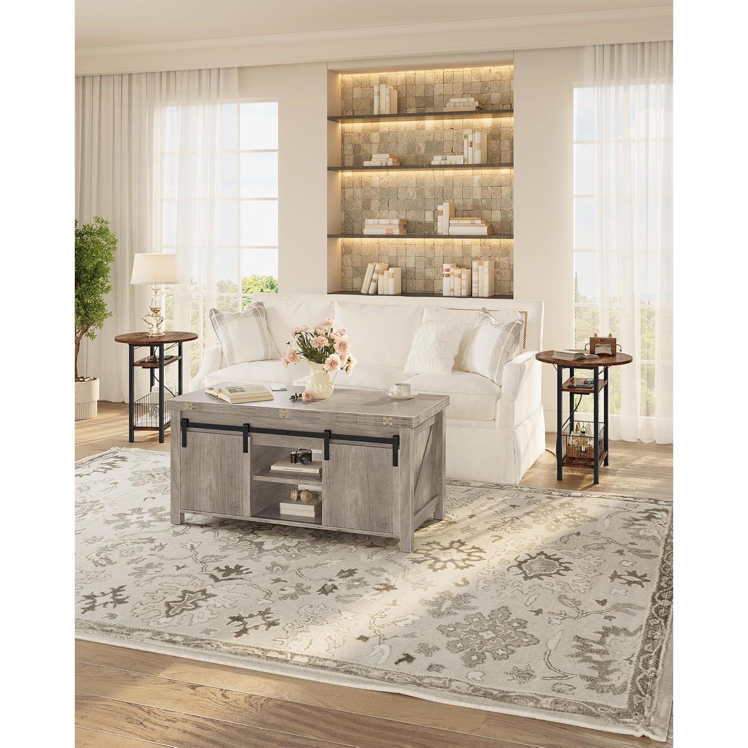 Mesa Lateral Plegable CHOEZON Marrón Rústico con Carga USB