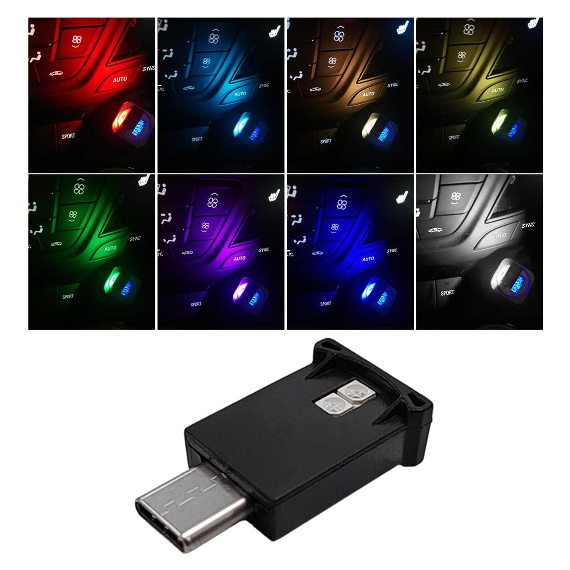 Luz Ambiental LED USB Tipo C Povtii, 8 Colores, Brillo Ajustable