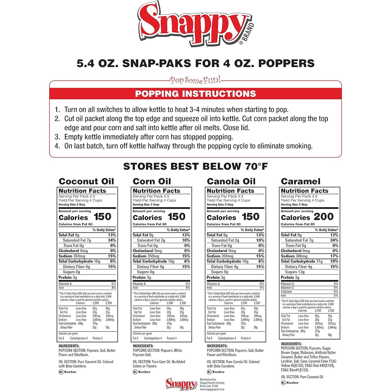 Paquete de Palomitas Snappy 5.4 oz con Aceite de Coco