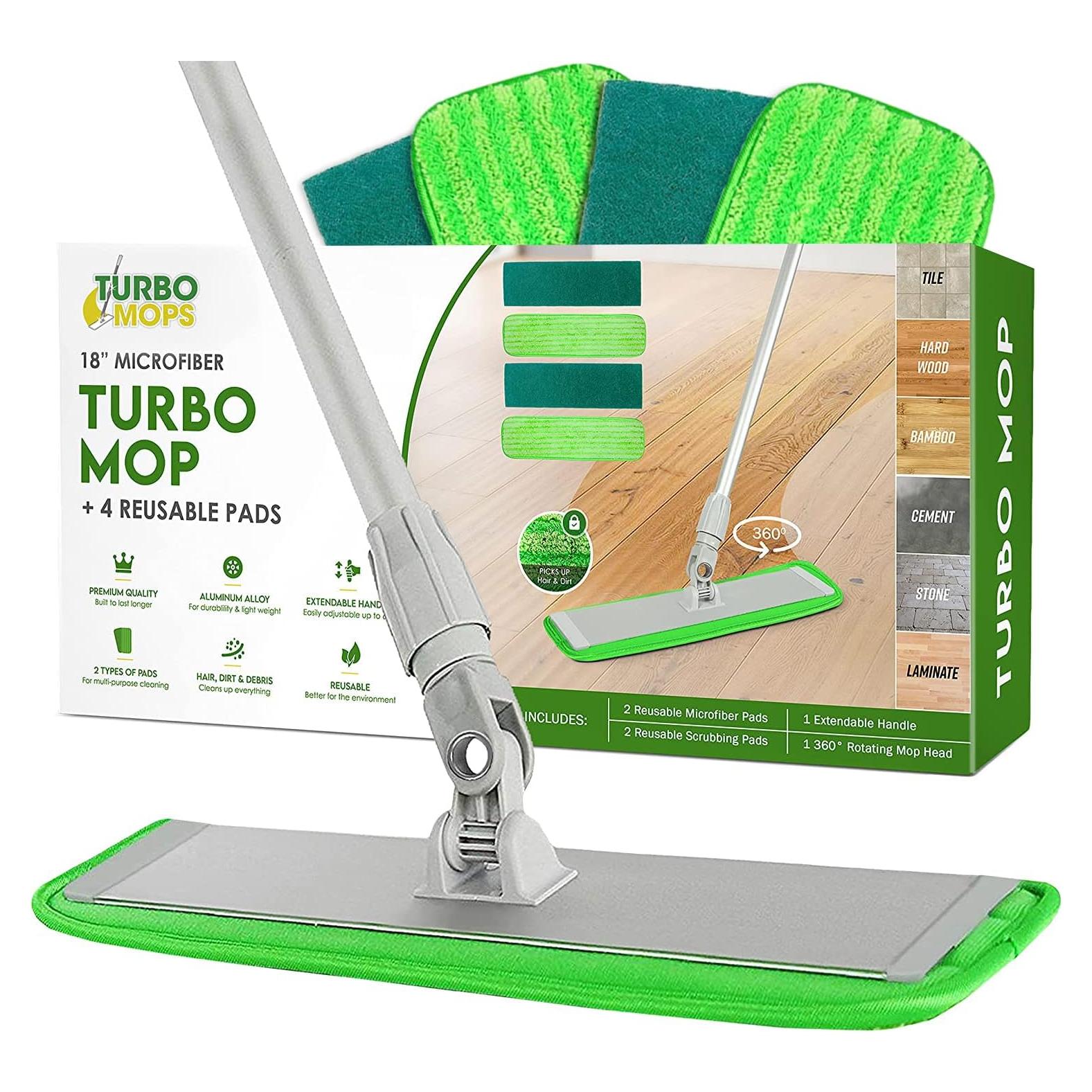 Mopa de Suelo Turbo 18" Microfibra Reutilizable con Mango Ajustable