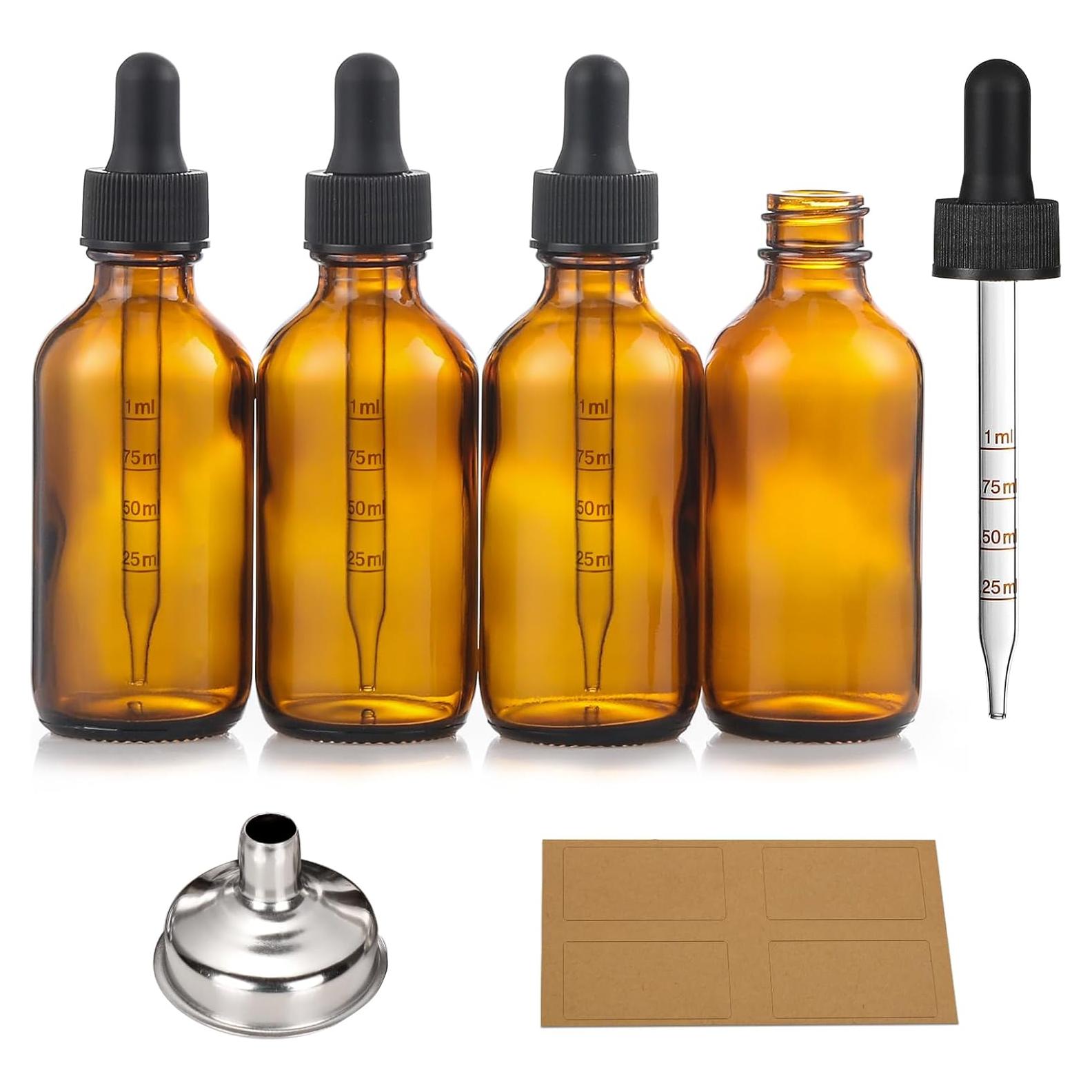 Botellas de vidrio ámbar 60ml con gotero - Paquete de 4