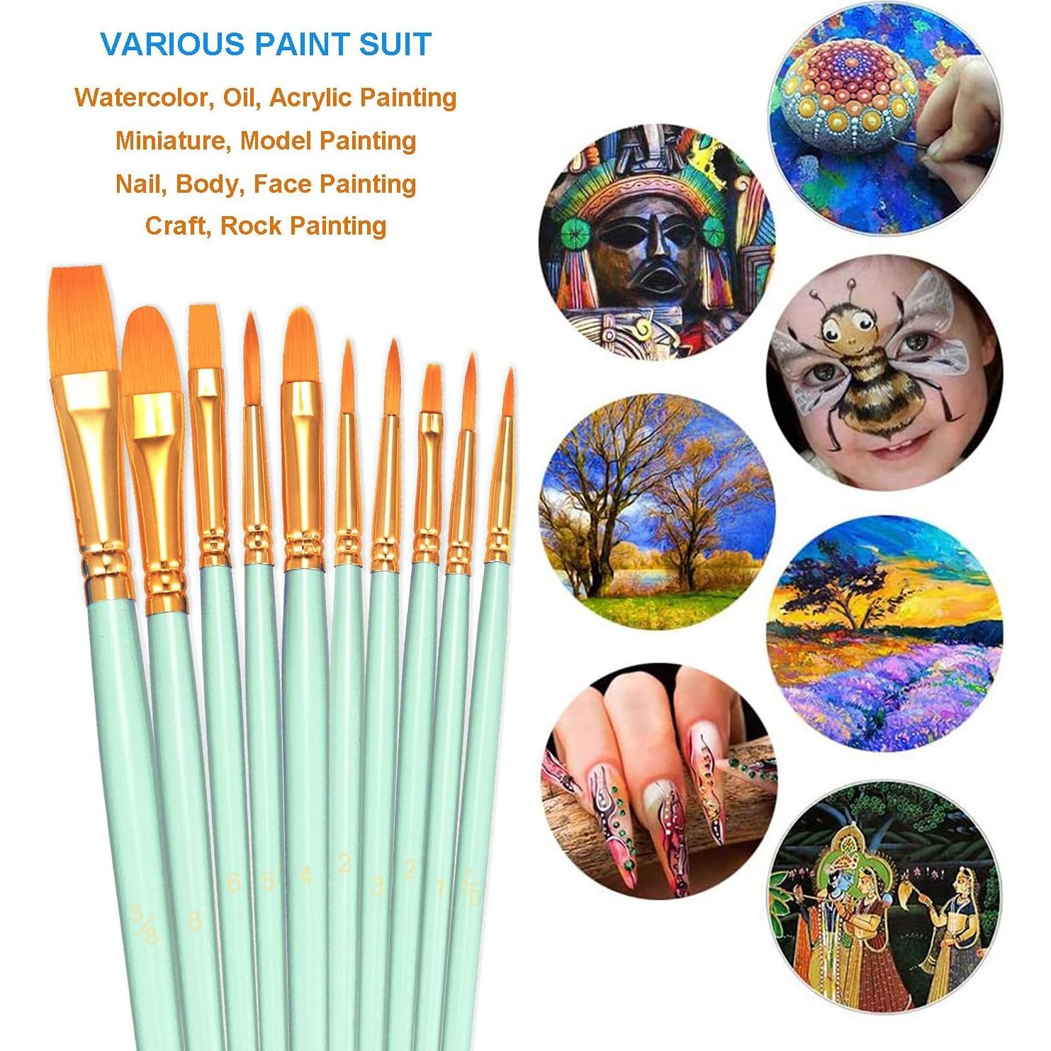 Juego de Pinceles BOSOBO 20 Pcs Nylon Verde para Pintura