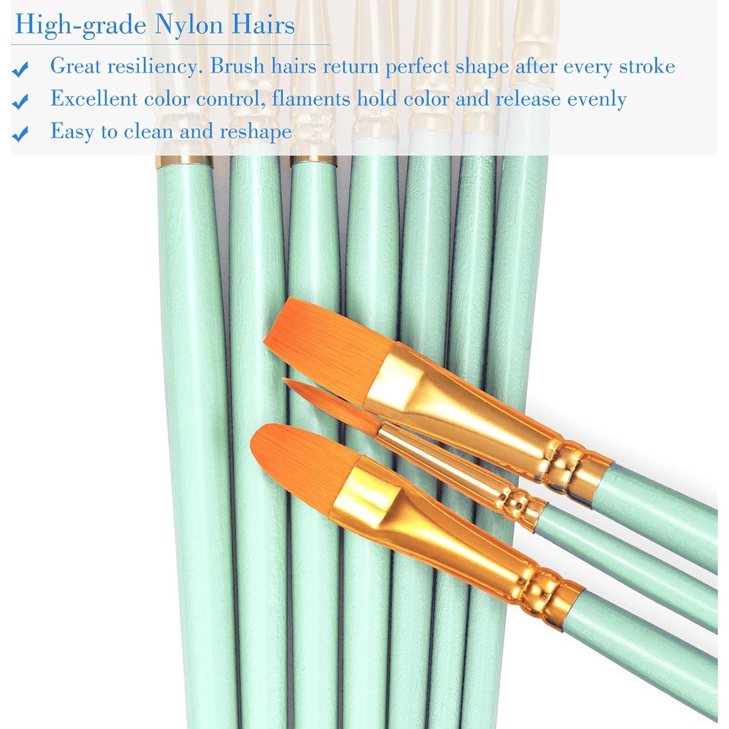 Juego de Pinceles BOSOBO 20 Pcs Nylon Verde para Pintura