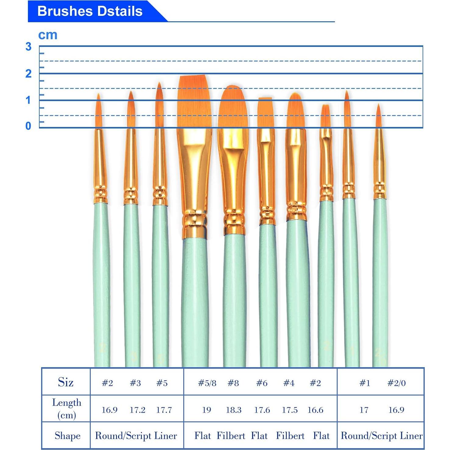 Juego de Pinceles BOSOBO 20 Pcs Nylon Verde para Pintura