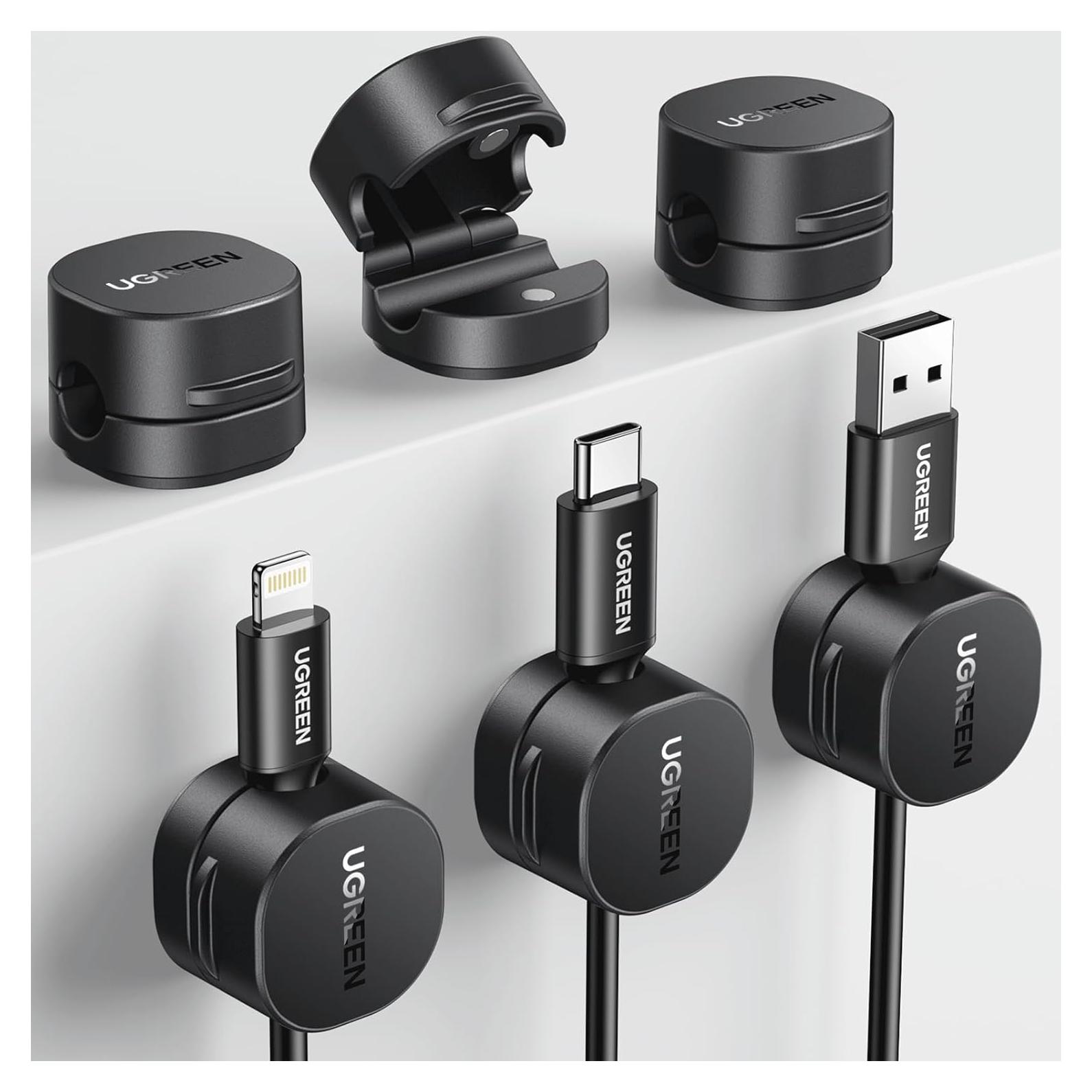Soporte Organizador de Cables UGREEN 6 Clips Magnéticos Negro