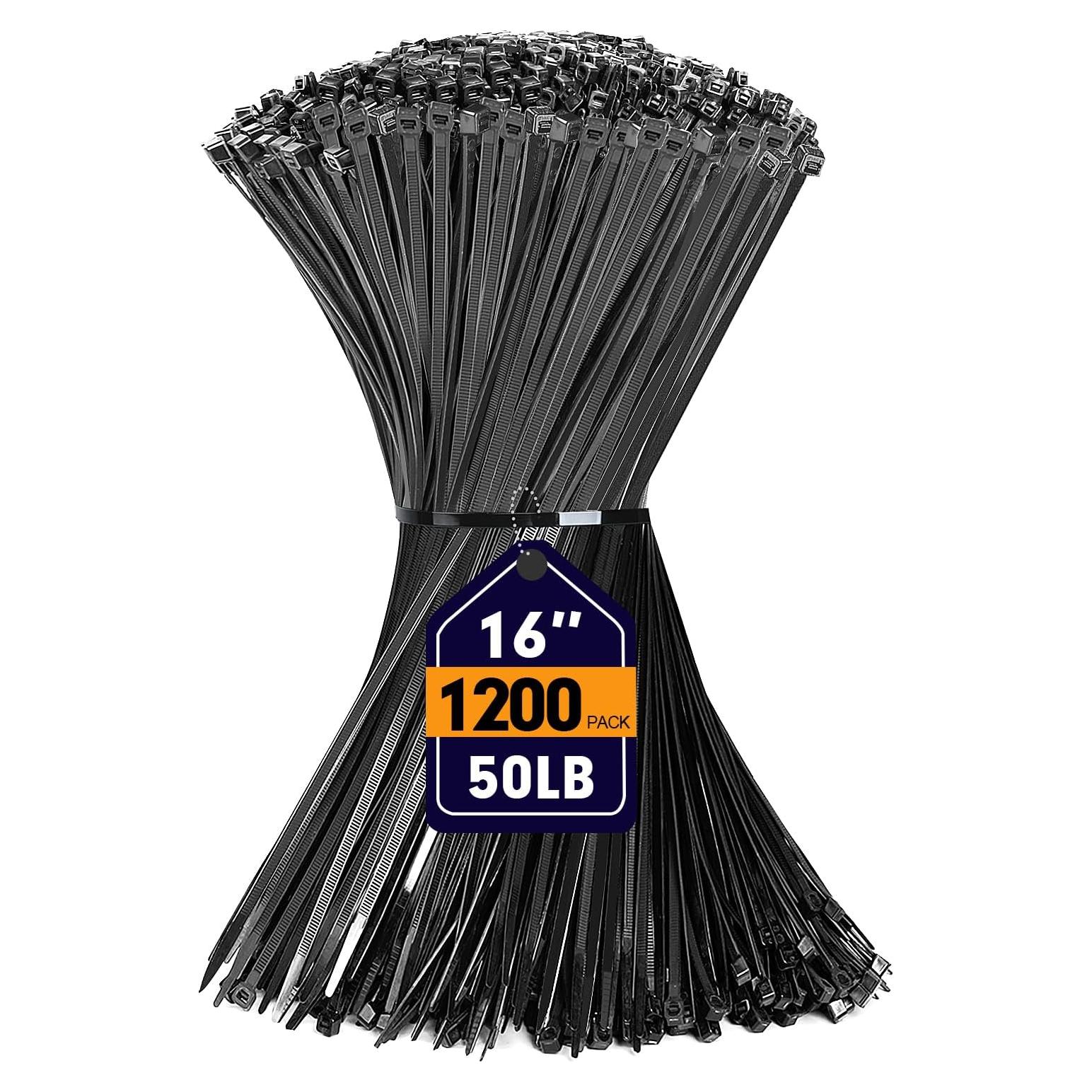Bridas de Cable RAZCC 1200pcs 40.64cm Nylon 50lb Negras
