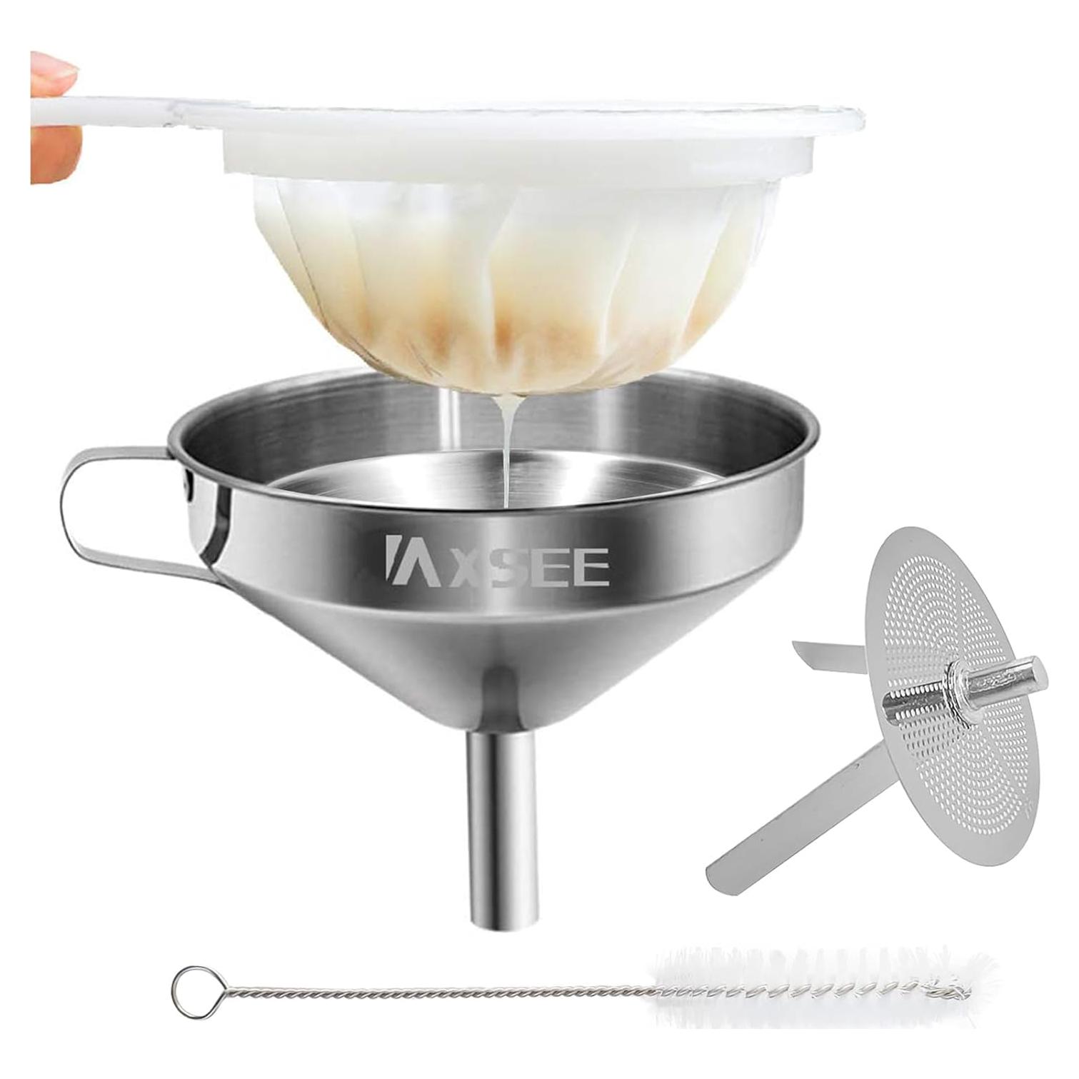 Juego de embudos de acero inoxidable IAXSEE con colador 200 mallas