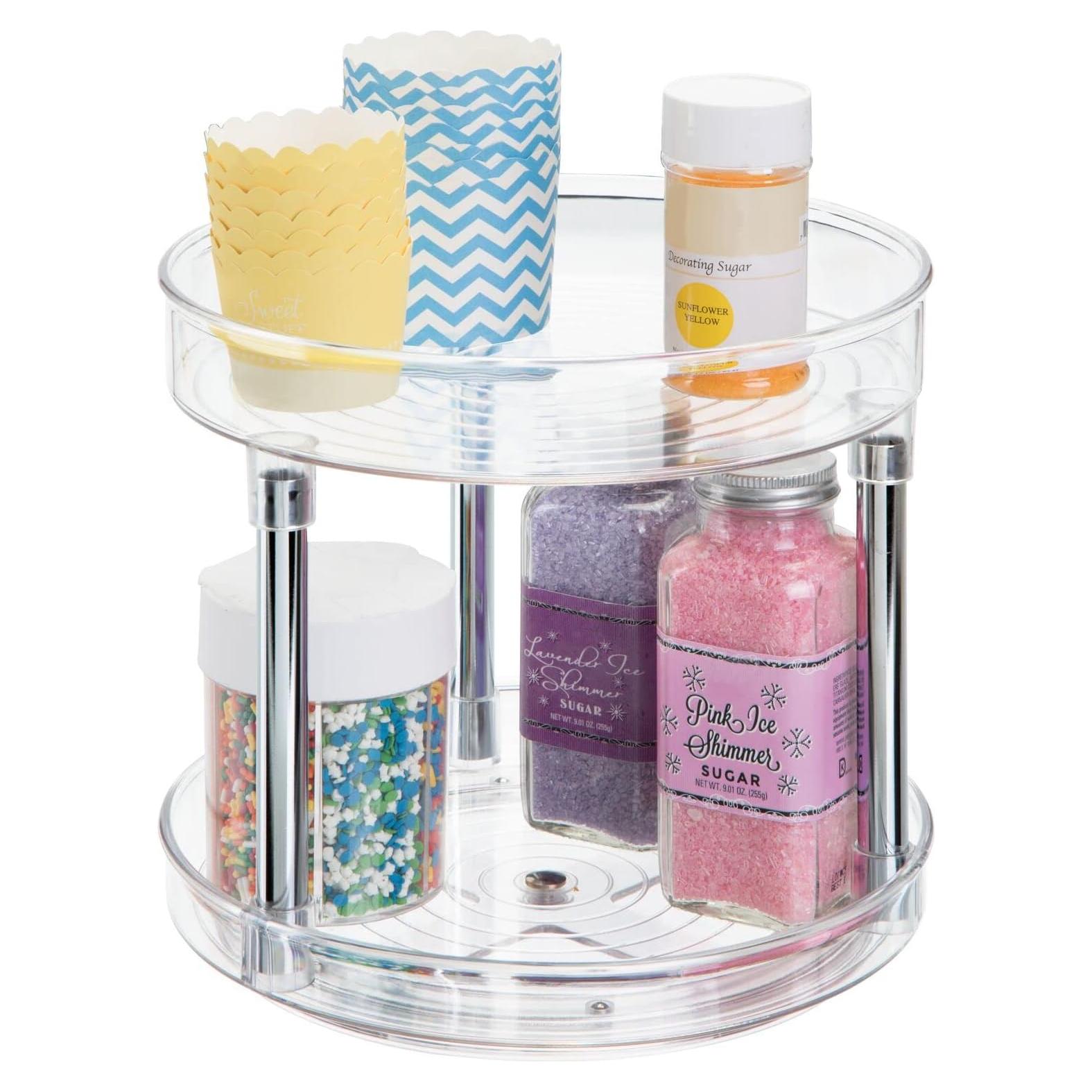 Organizador Giratorio 2 Niveles mDesign 23,1 cm Transparente/Cromo