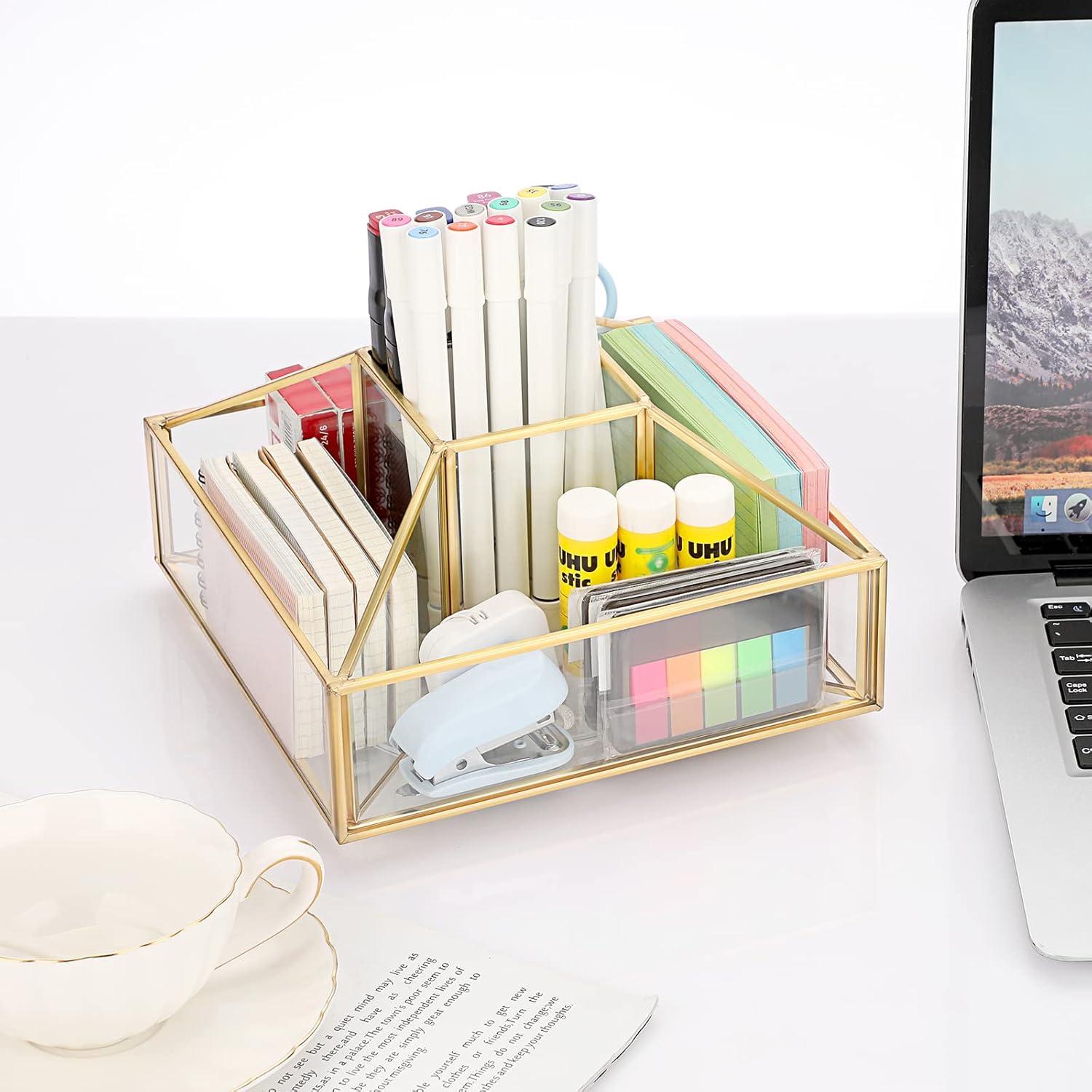 Organizador de Maquillaje Rotatorio 360 Hipiwe Dorado Vidrio