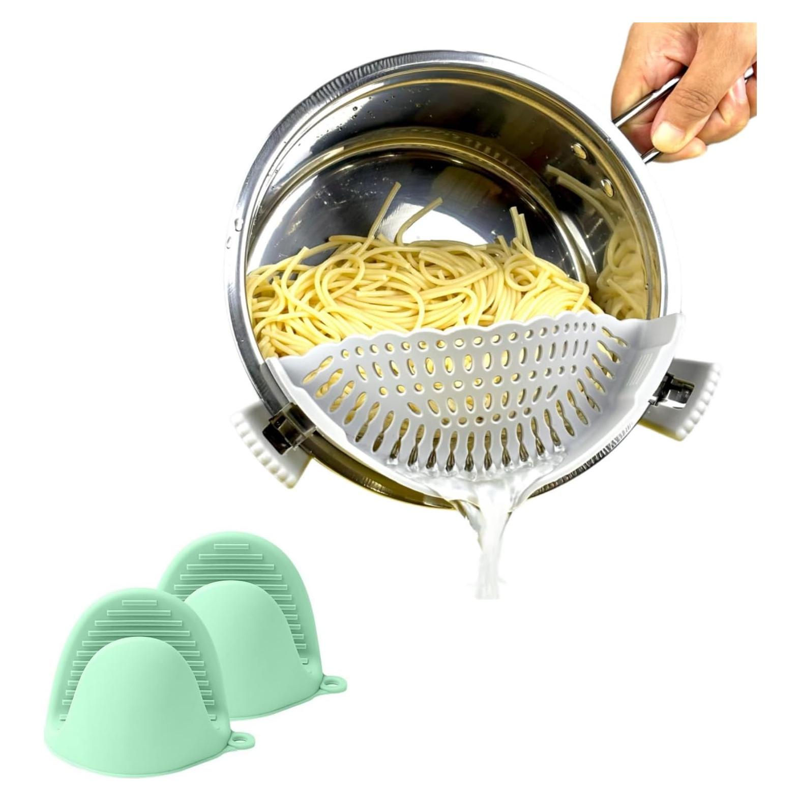 Colador Clip-On XiangLongRui con Guantes de Silicona Gris