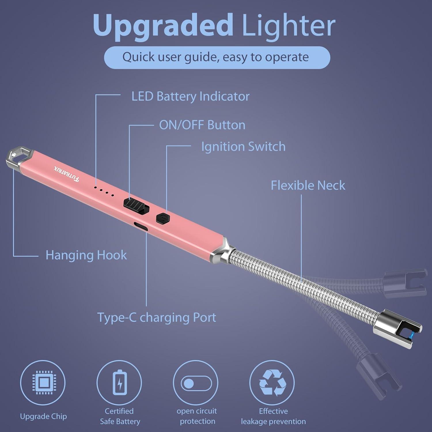 Encendedor Electrónico Futratrix Recargable USB 2 Paquete Azul Oro Rosa