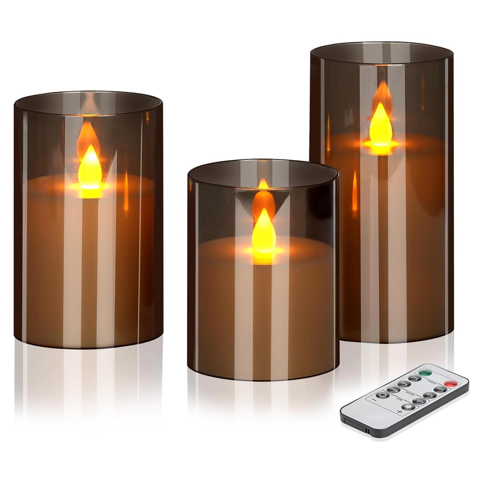 Juego de 3 Velas LED sin Llama Wemarry Gris 10,16-15,24 cm