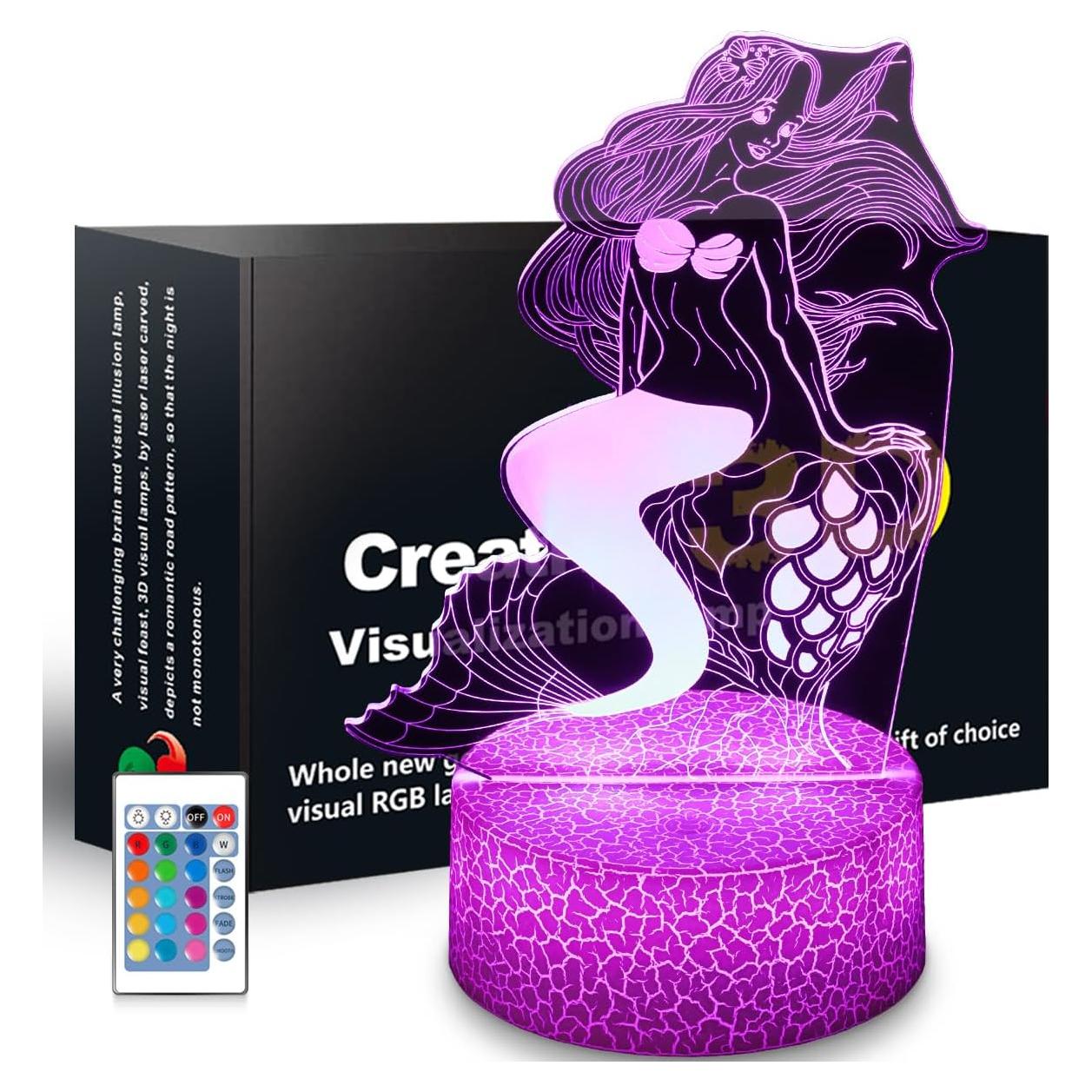 Lámpara Nocturna 3D Sirena SHWKMOPPE 16 Colores Control Remoto