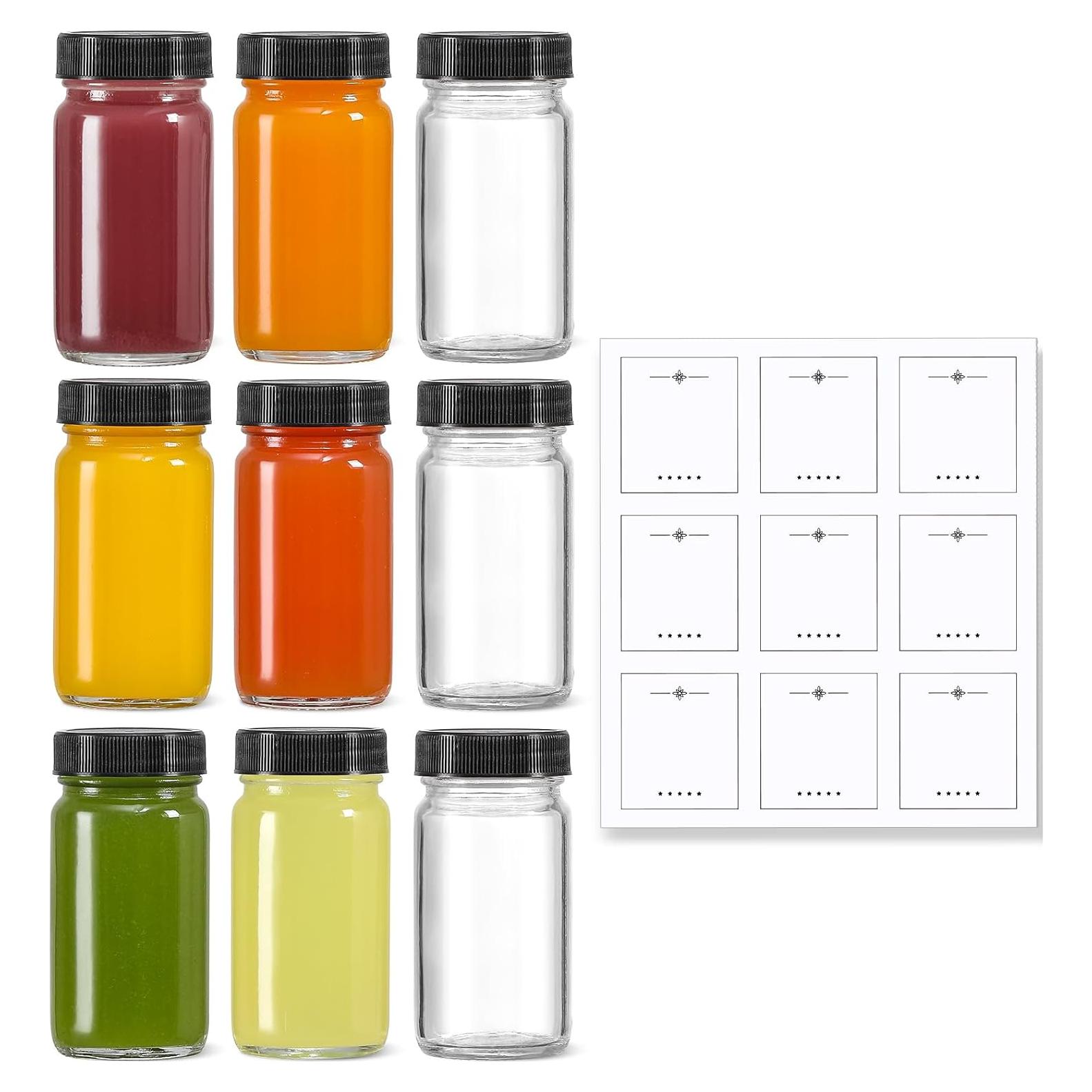 Paquete de 9 Botellas de Vidrio 60 ml LANDNEOO con Tapas Negras