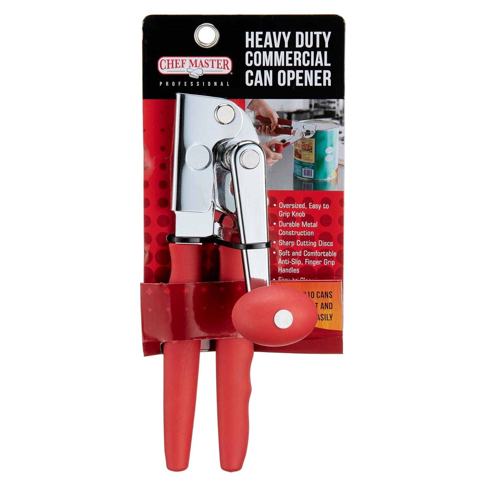 Abrelatas Manual Chef-Master 90056, Acero Inoxidable, Rojo