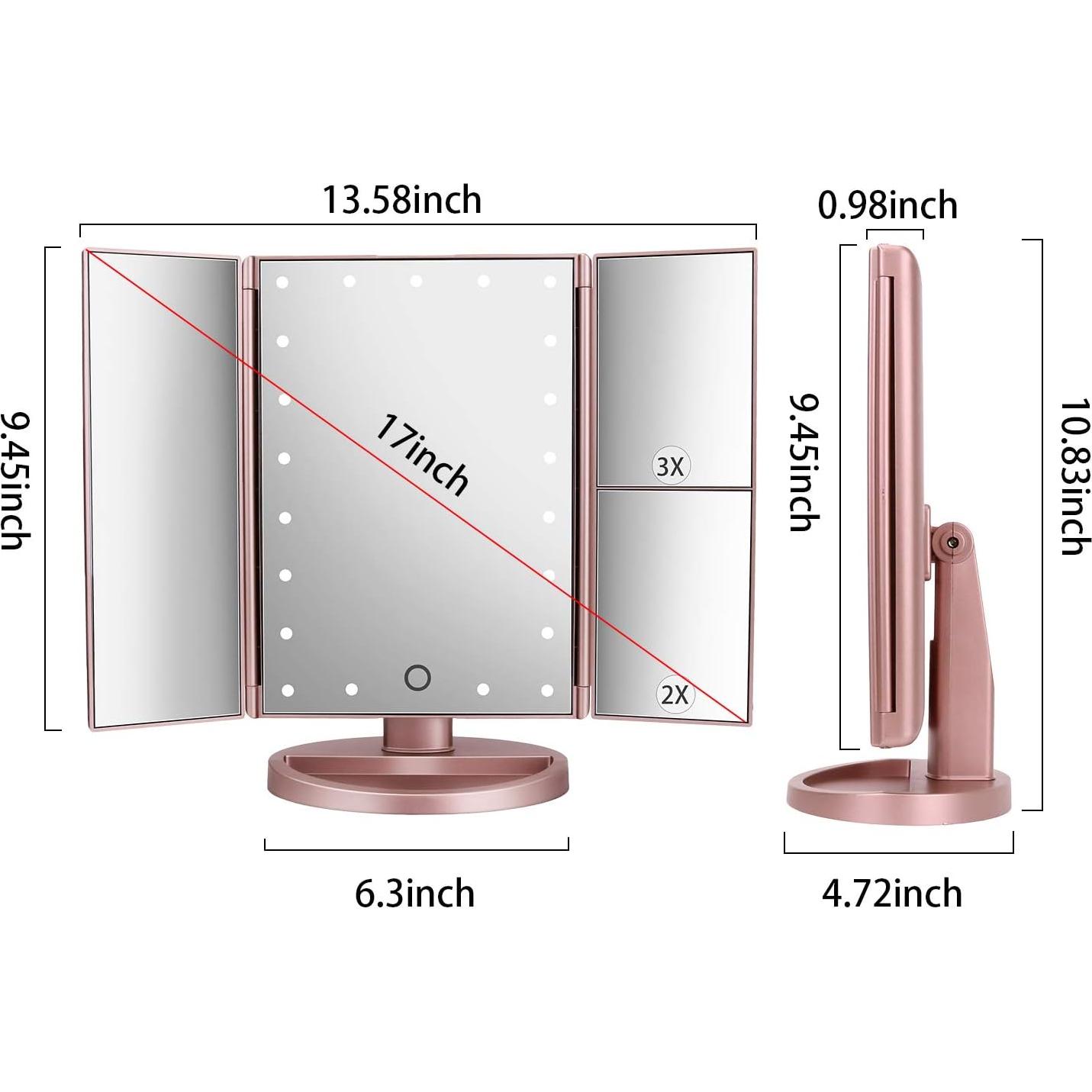 Espejo de tocador iluminado Deweisn 27.5x16 cm 3X/2X/1X