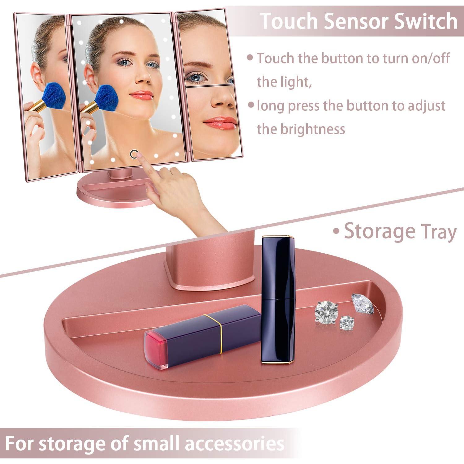 Espejo de tocador iluminado Deweisn 27.5x16 cm 3X/2X/1X