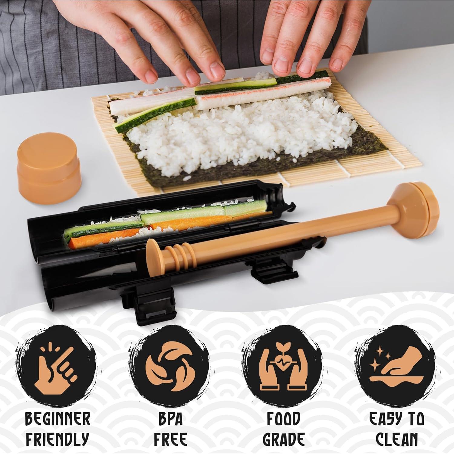 Kit de Hacer Sushi Primely con Bazooka y Estera de Bambú