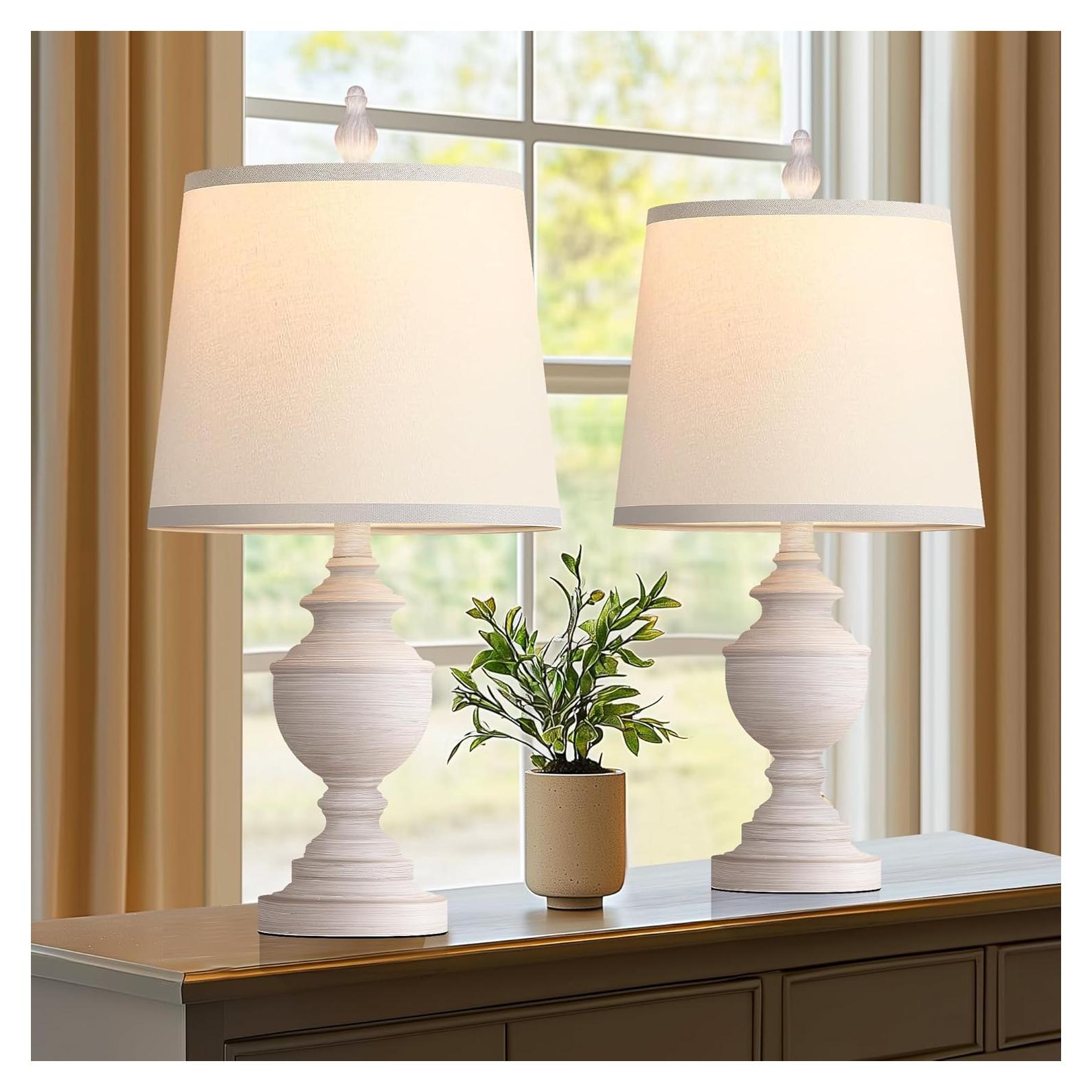 Juego de 2 Lámparas de Mesa Retro PARTPHONER 55.88 cm Blanca