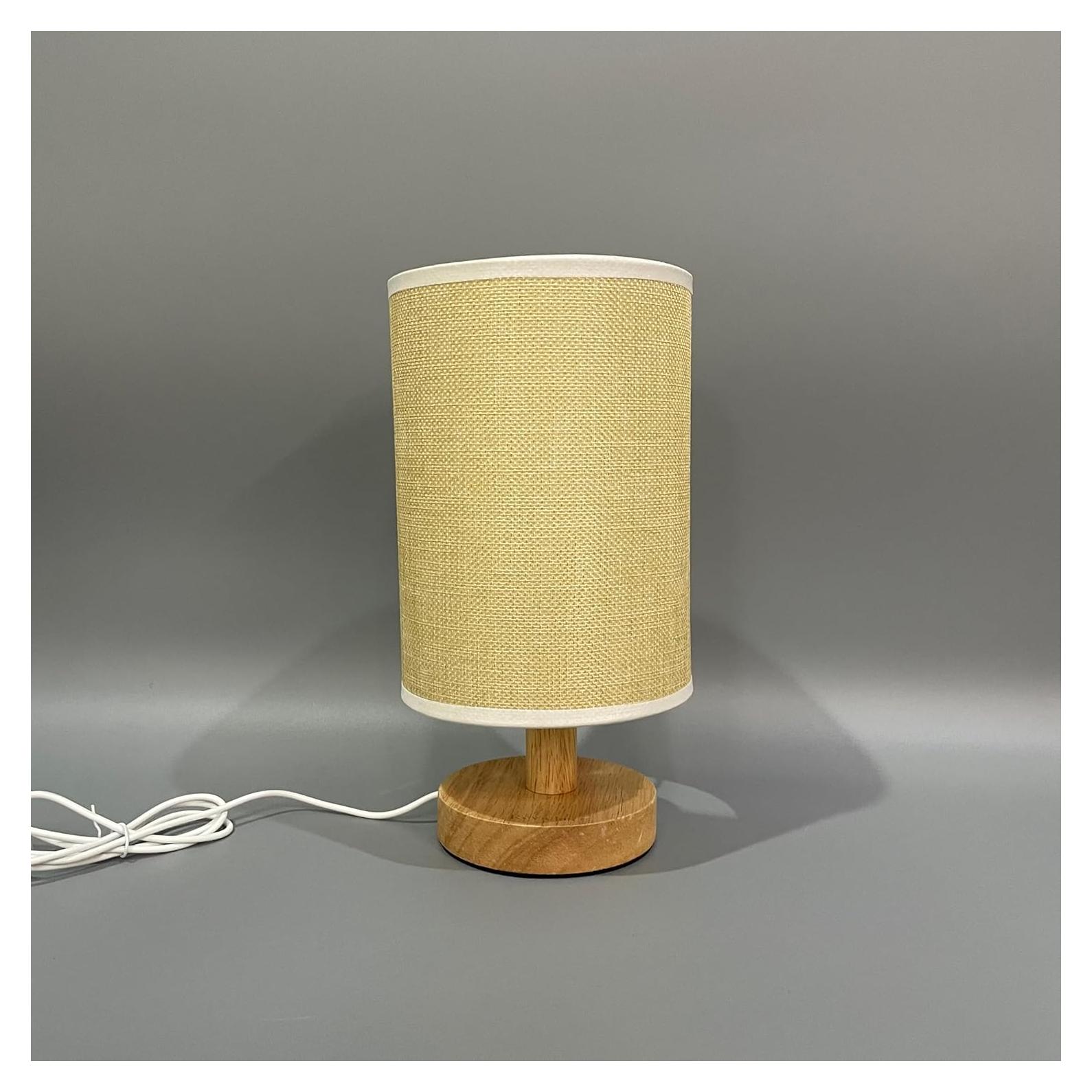 Reviclas Desk Lamps, LED Wired Desk Lamp with Linen Shade and Wood Base