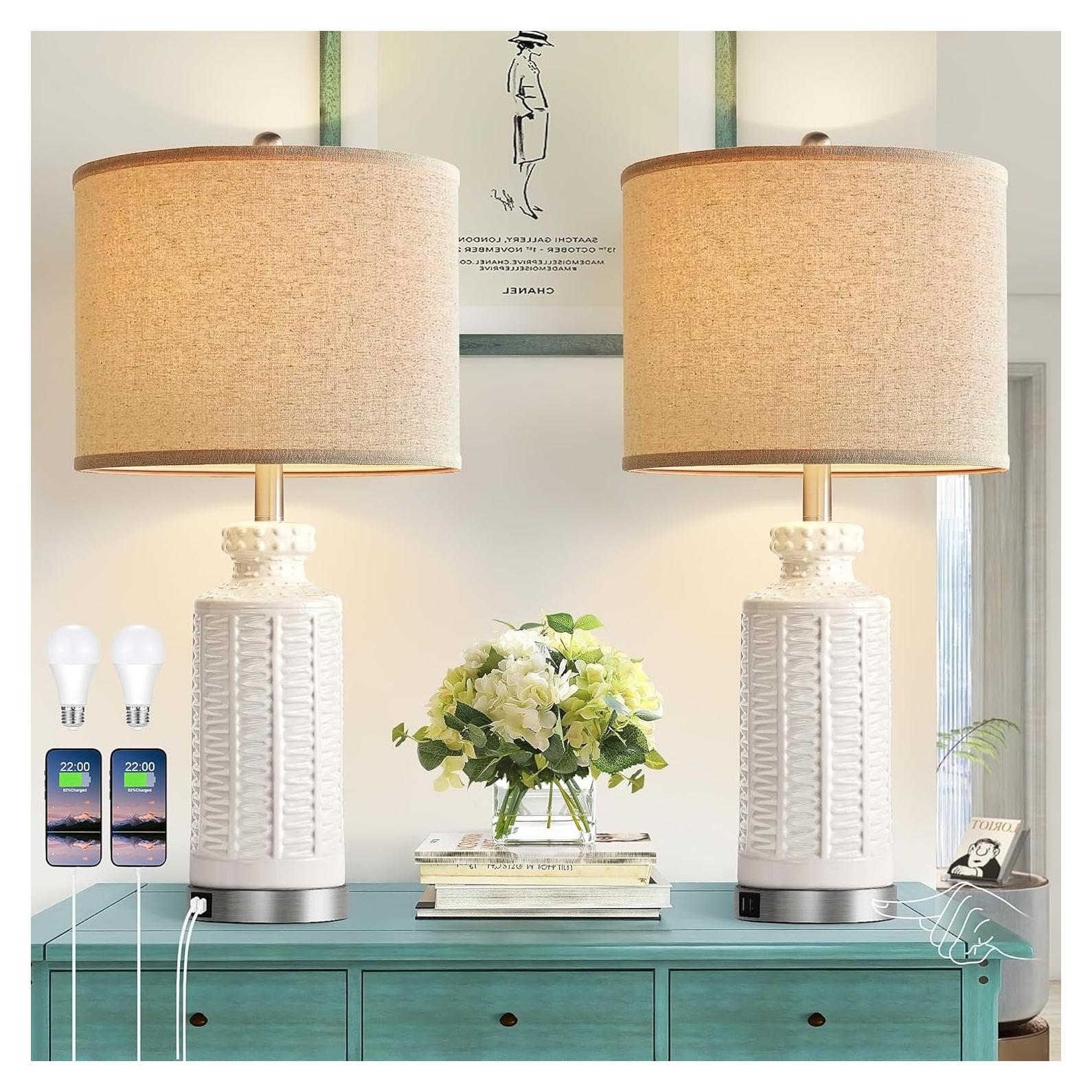 Juego de 2 Lámparas de Mesa Cerámica JR 71 cm con USB