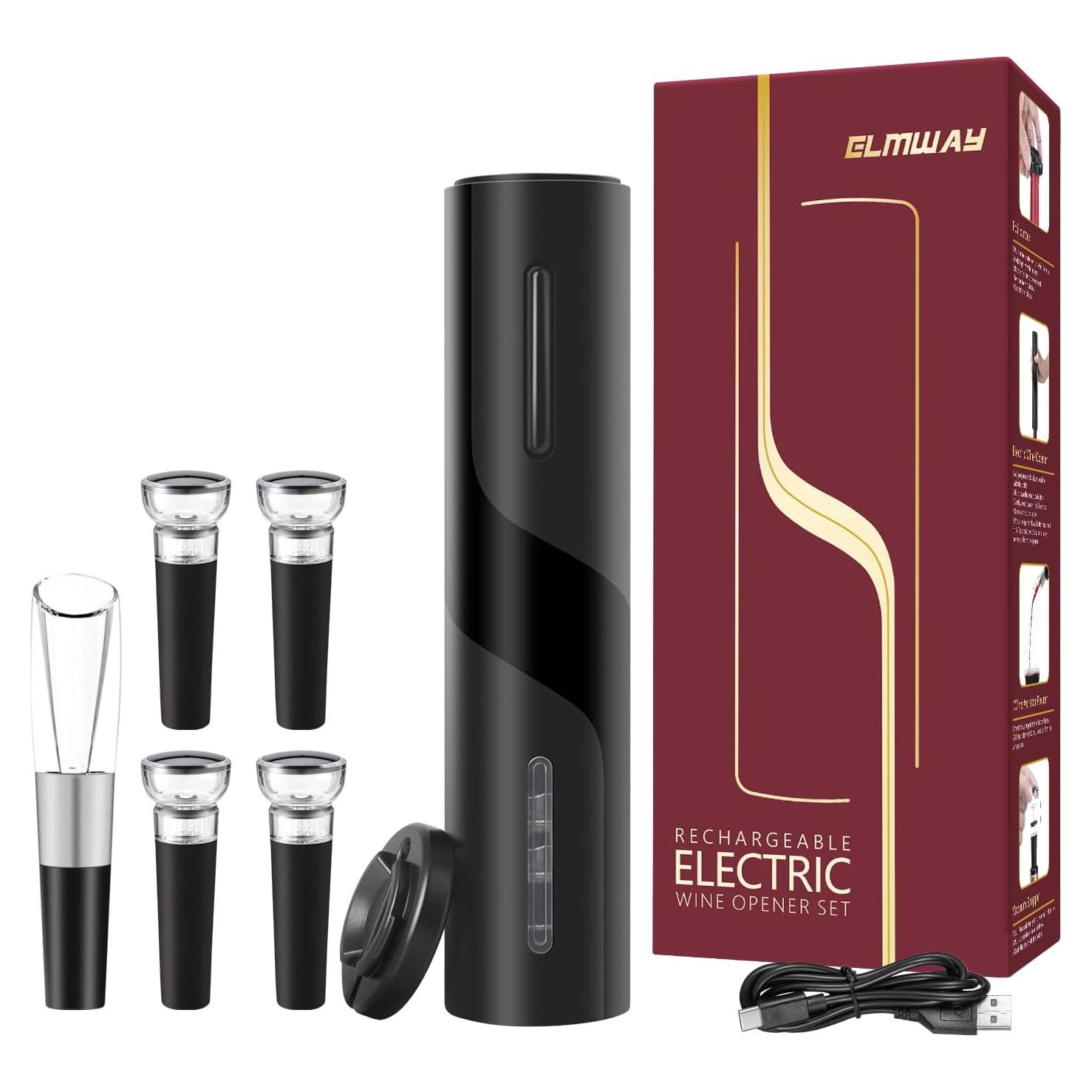 Sacacorchos Eléctrico ELMWAY Negro con Cortador y Tapones