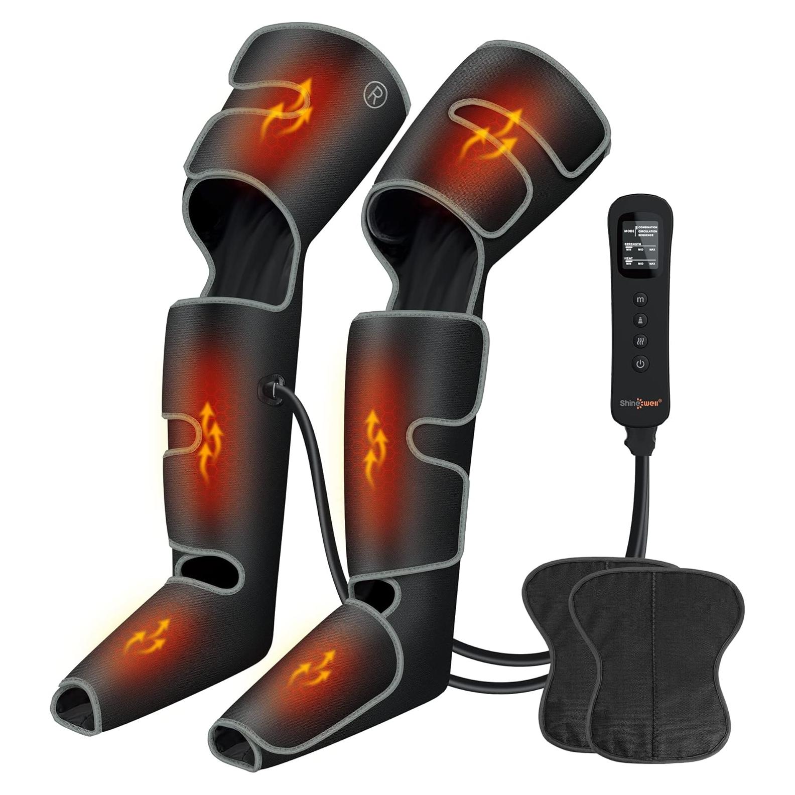 SHINE WELL Leg Massager for Circulation and Pain Relief, Air Compression Leg Massager with Heat, 3 Modes 3 Intensities 3 Heat, Gifts for Dad and Mom, for Leg Swelling Relief