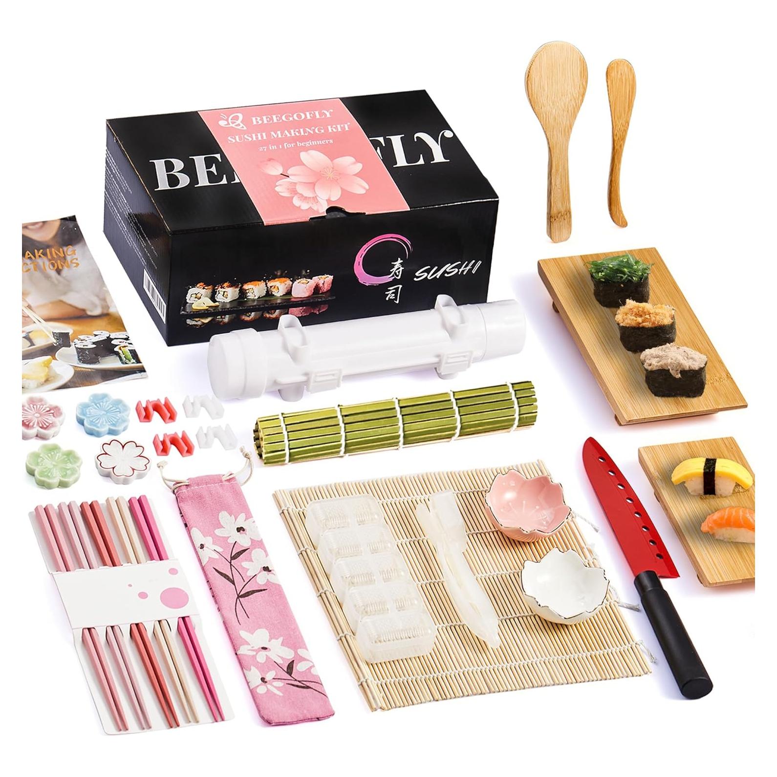 Kit de Sushi Beegofly 27 en 1 con Plato de Bambú y Cuchillo