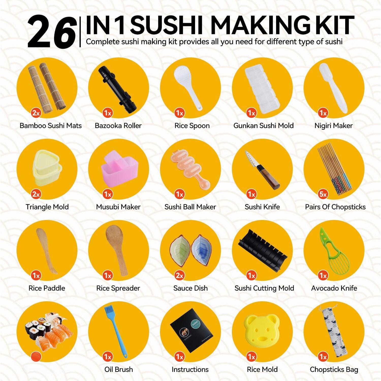 Kit de Hacer Sushi IELEK con 15 Piezas y Guía Completa