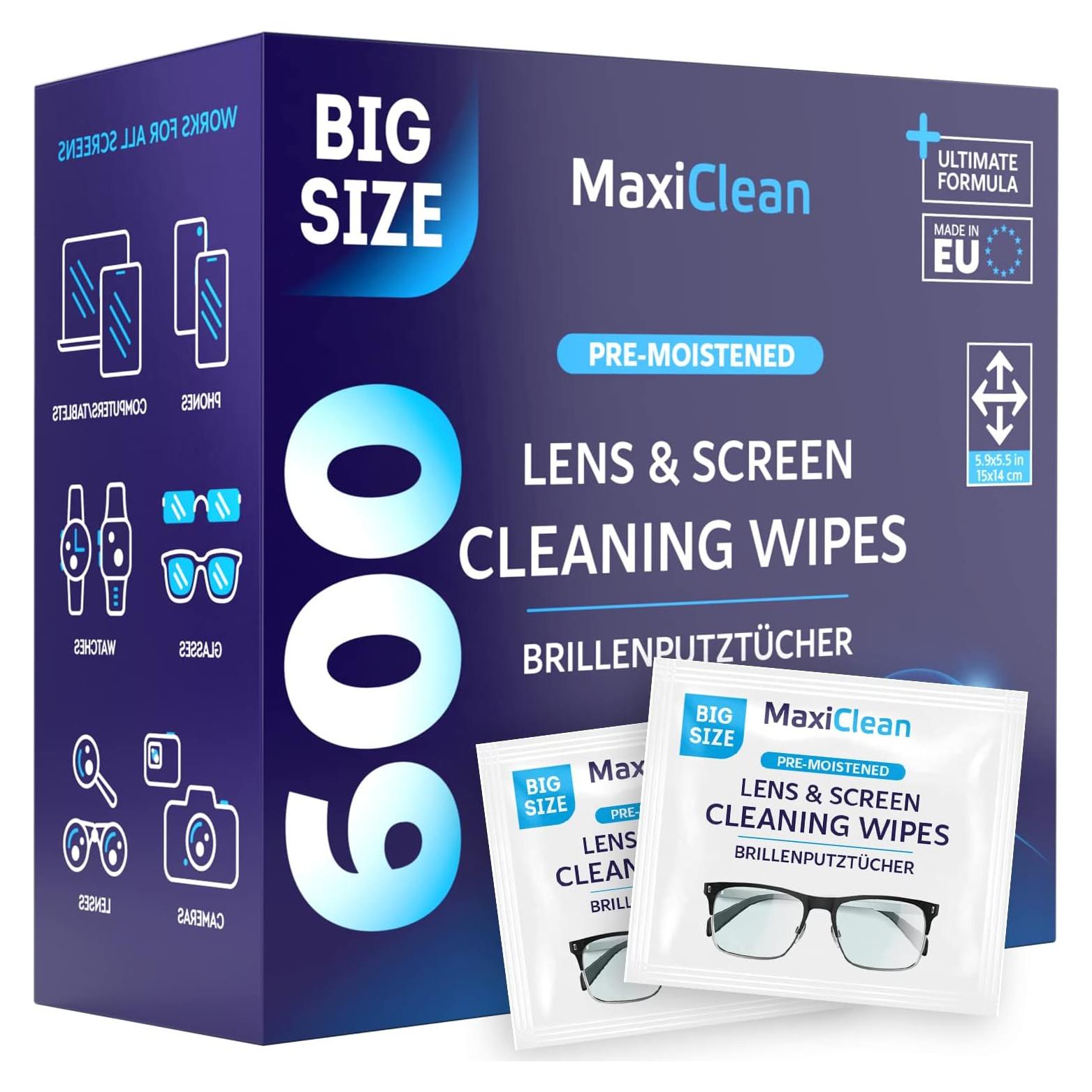 Toallitas para Lentes Maxi Clean 600 Unidades Pre-humedecidas