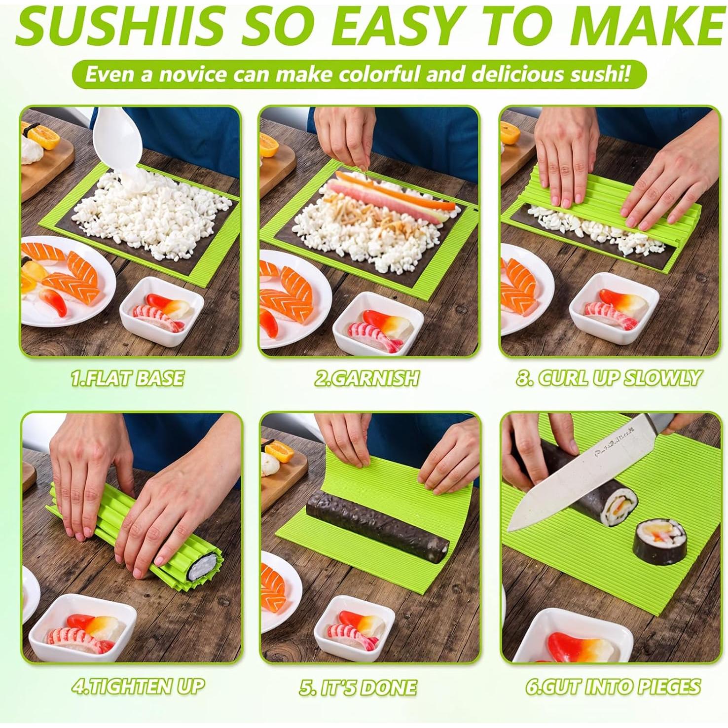 Kit de Sushi Tyqour - Alfombrilla de Silicona Antiadherente 21.8x19.8 cm