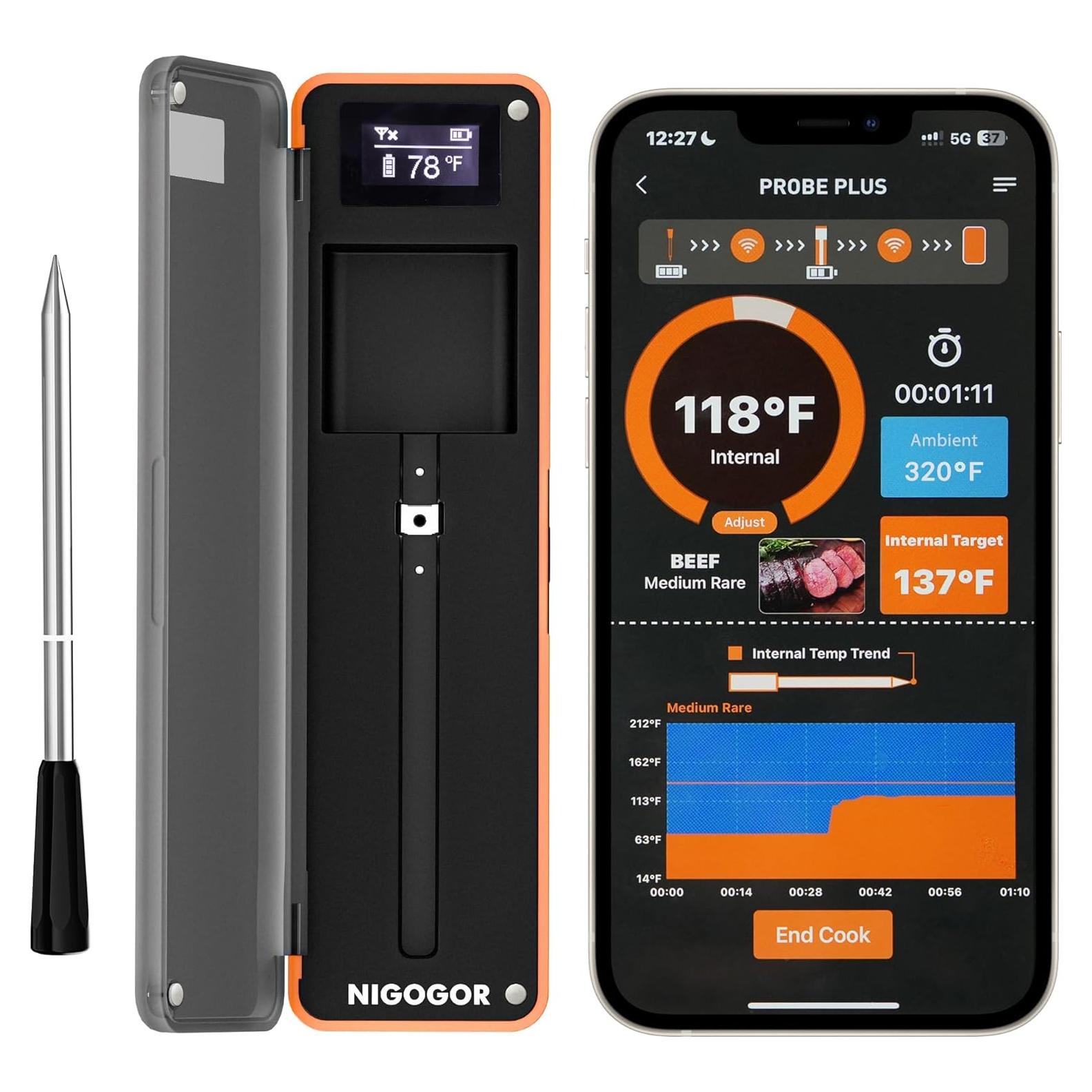 Termómetro de Carne Inalámbrico NIGOGOR FM - Bluetooth, 132m