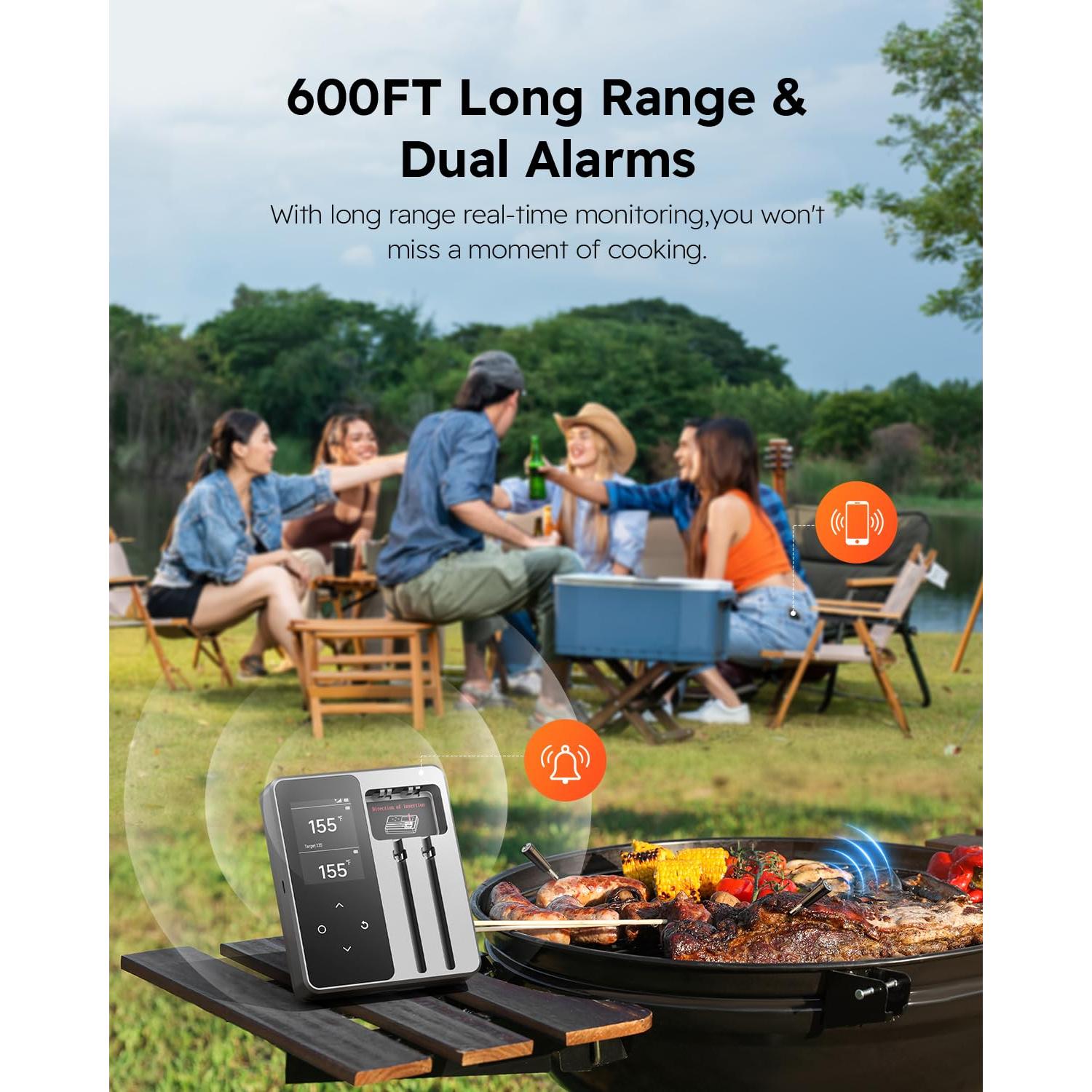 Termómetro Digital Inalámbrico AYMDKI FM2205 con App, 2 Sondas, IP67