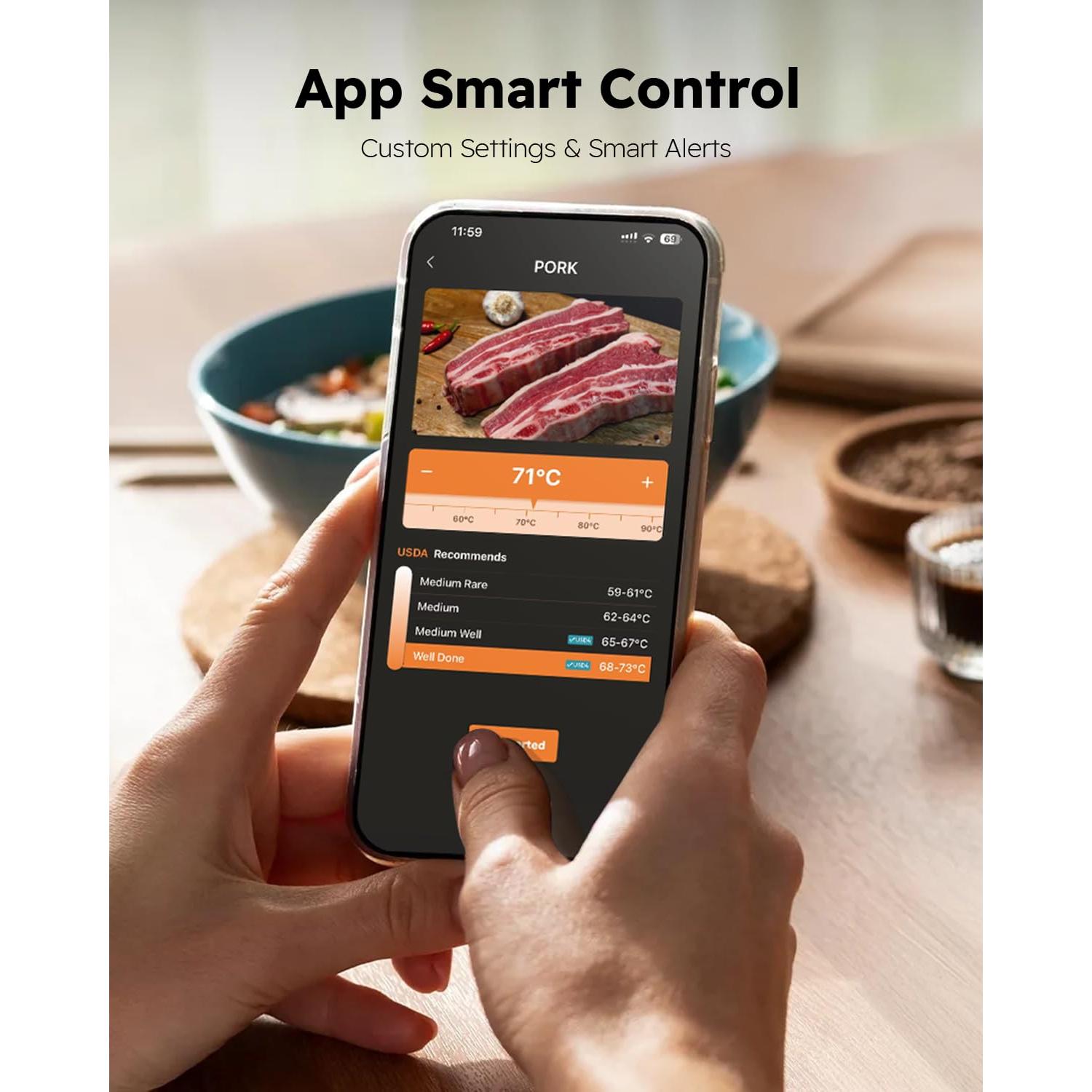 Termómetro Digital Inalámbrico AYMDKI FM2205 con App, 2 Sondas, IP67