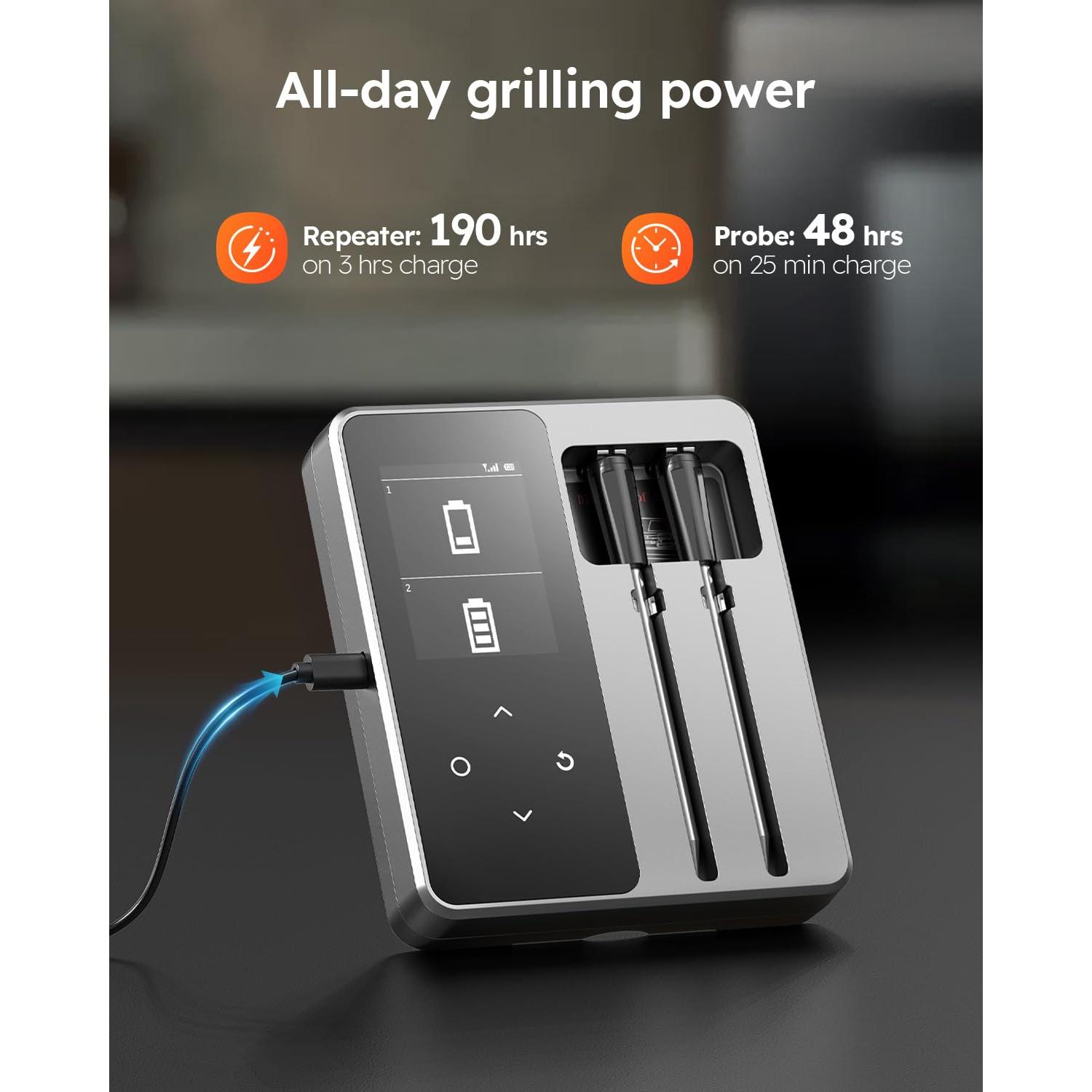 Termómetro Digital Inalámbrico AYMDKI FM2205 con App, 2 Sondas, IP67