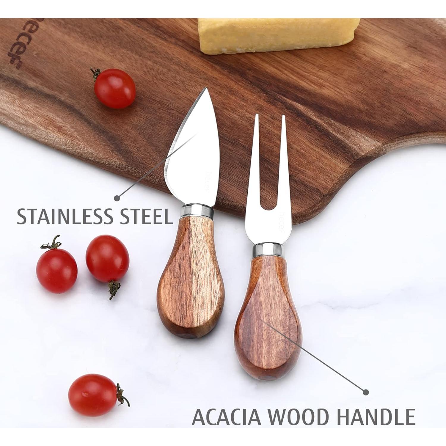 Juego de Tabla de Queso Hecef de Acacia 30.5x22.1cm con Cuchillo y Tenedor