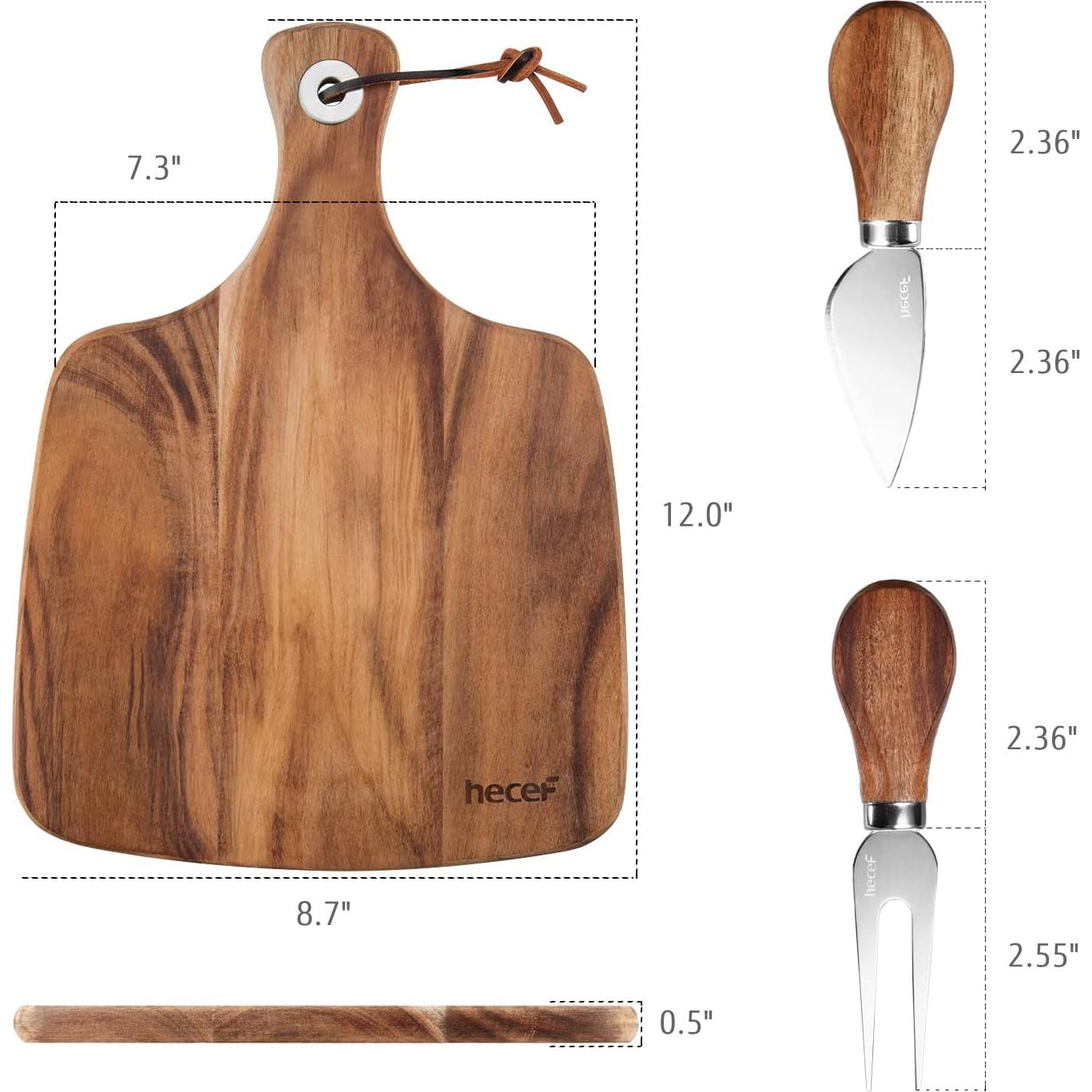 Juego de Tabla de Queso Hecef de Acacia 30.5x22.1cm con Cuchillo y Tenedor